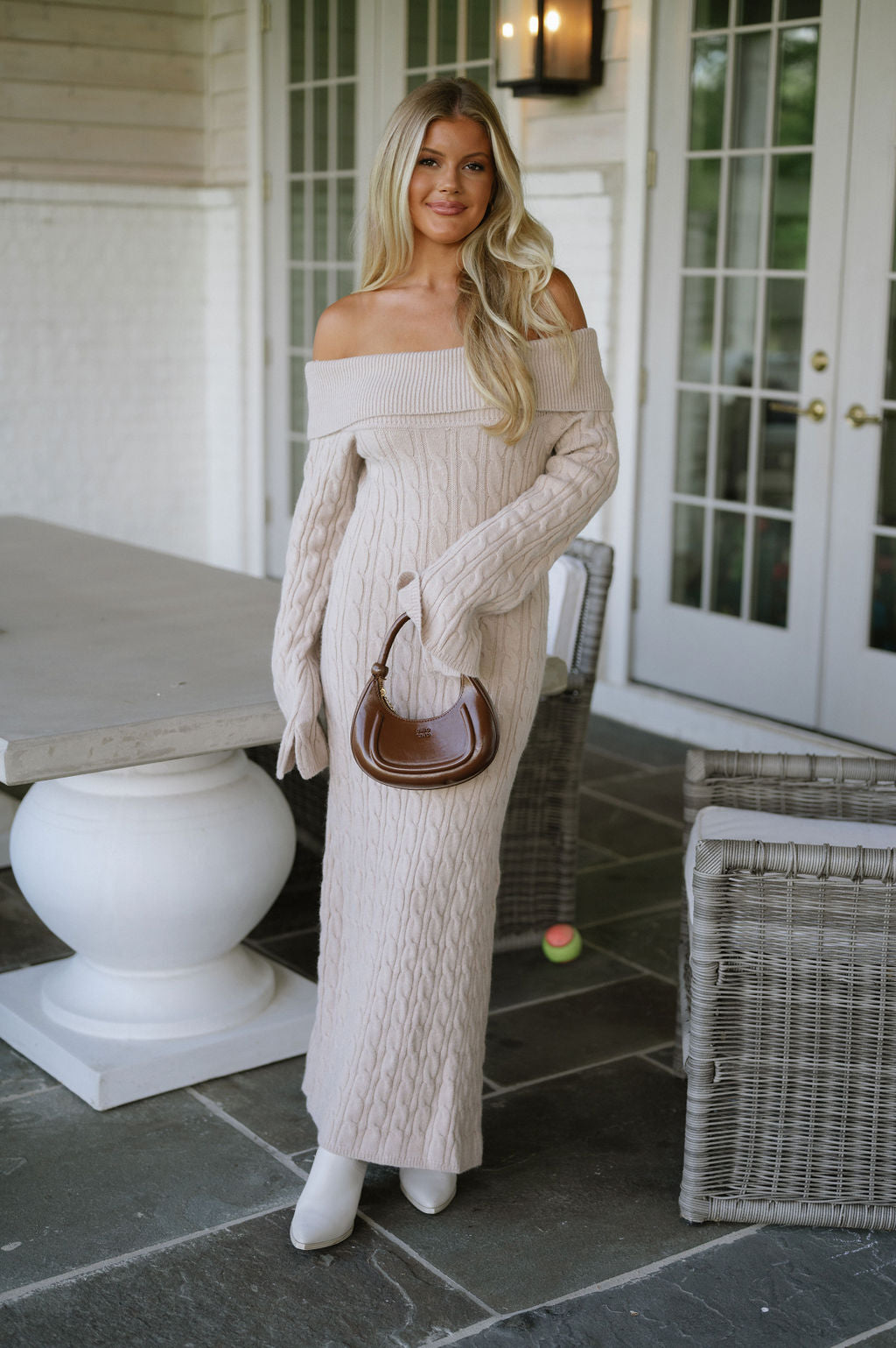 Cable Knit Maxi Dress-Oatmeal