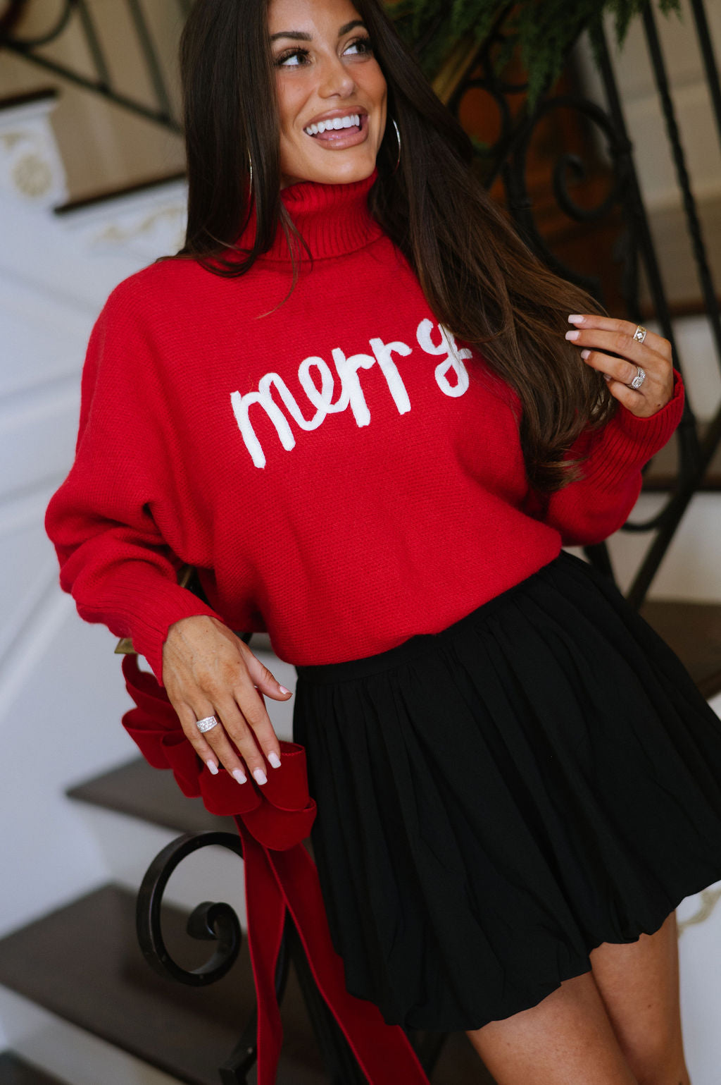 "Merry" Turtleneck Sweater-Red