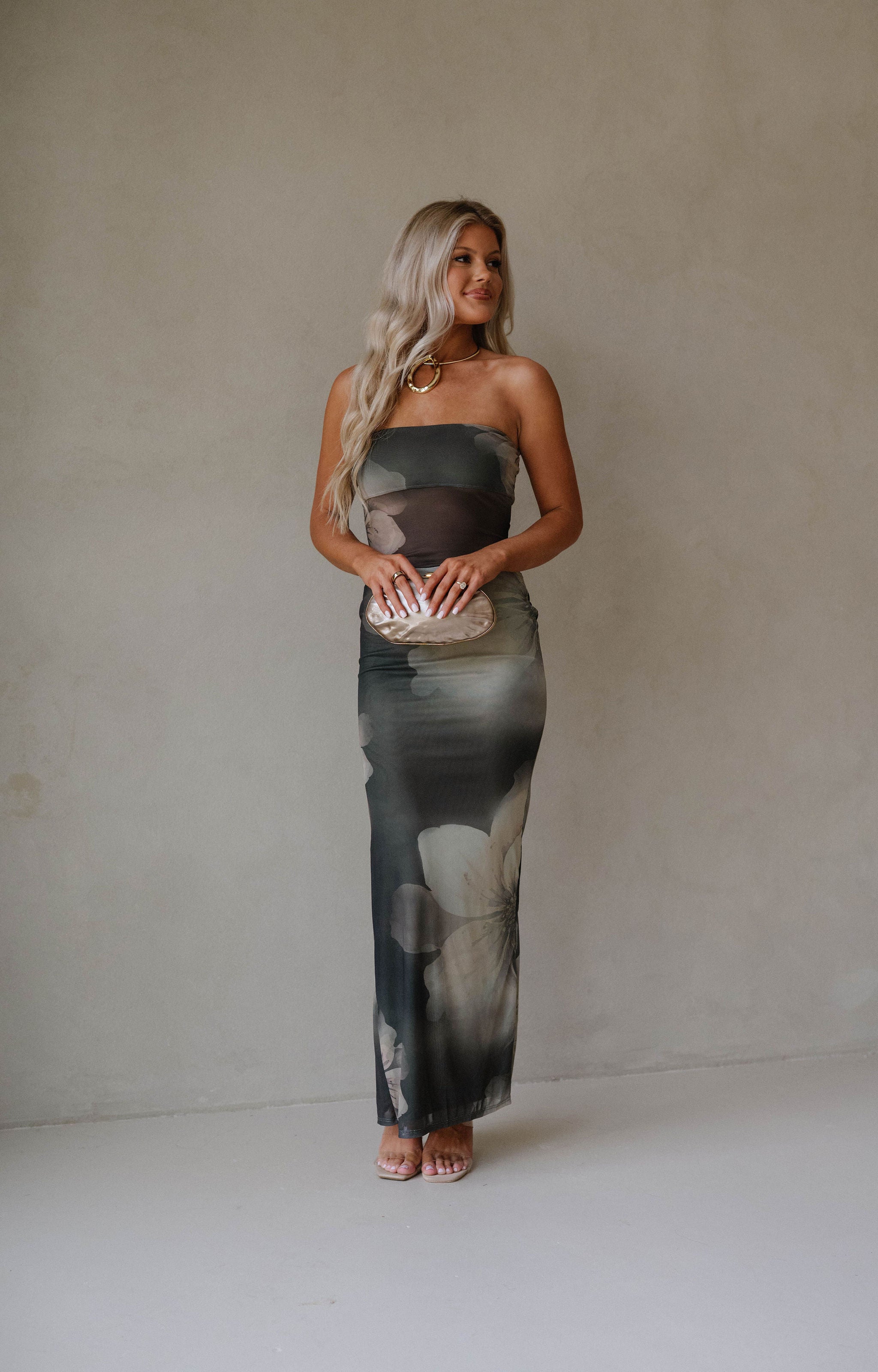 Mesh Tube Maxi Dress-Green
