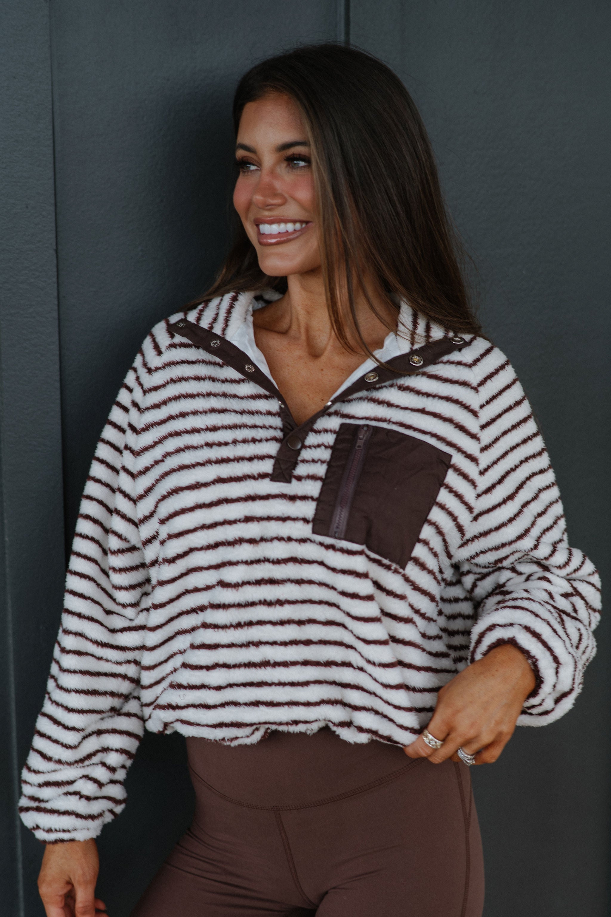 Devon Striped Pullover-Mocha Creme