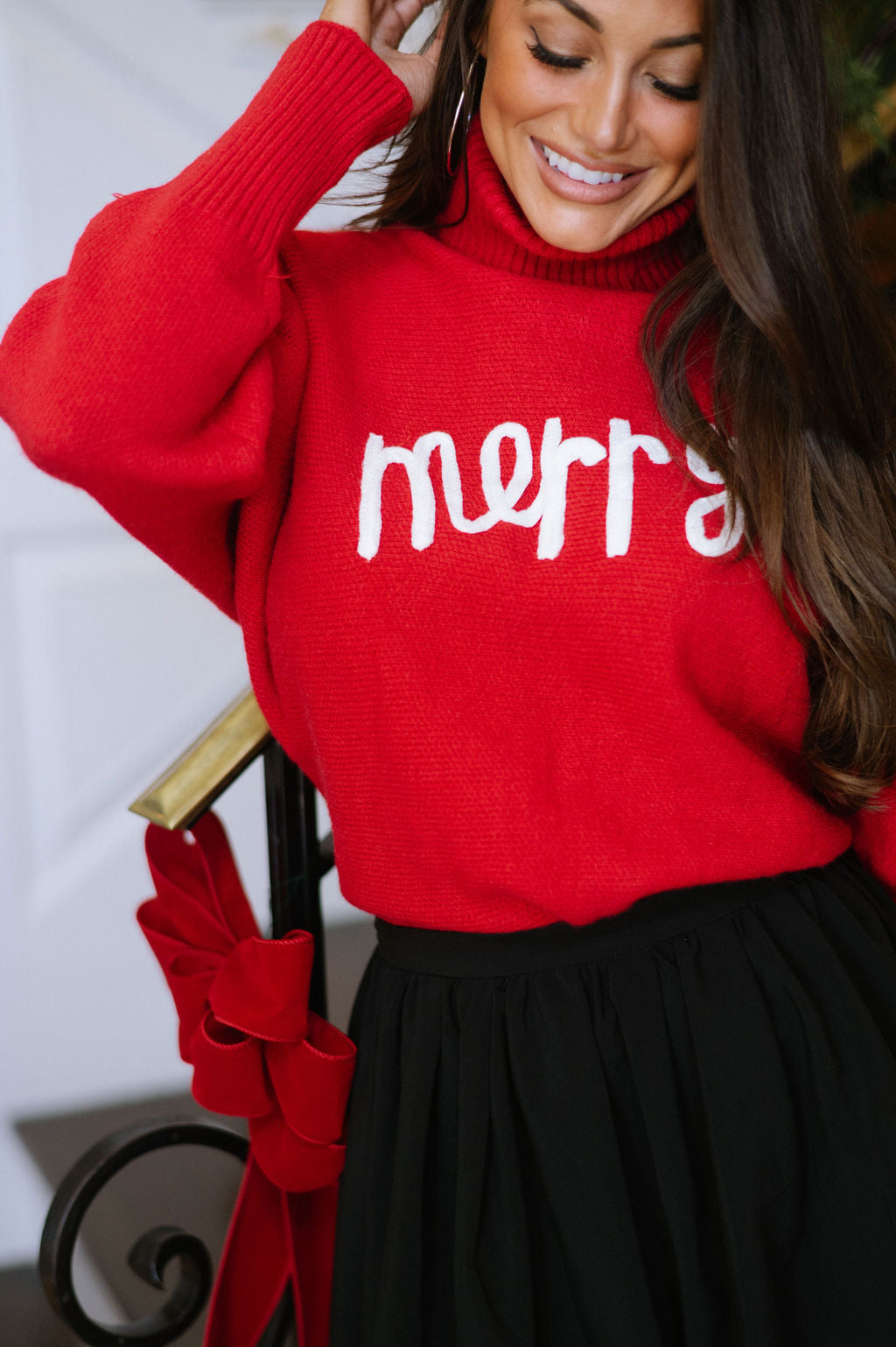 "Merry" Turtleneck Sweater-Red