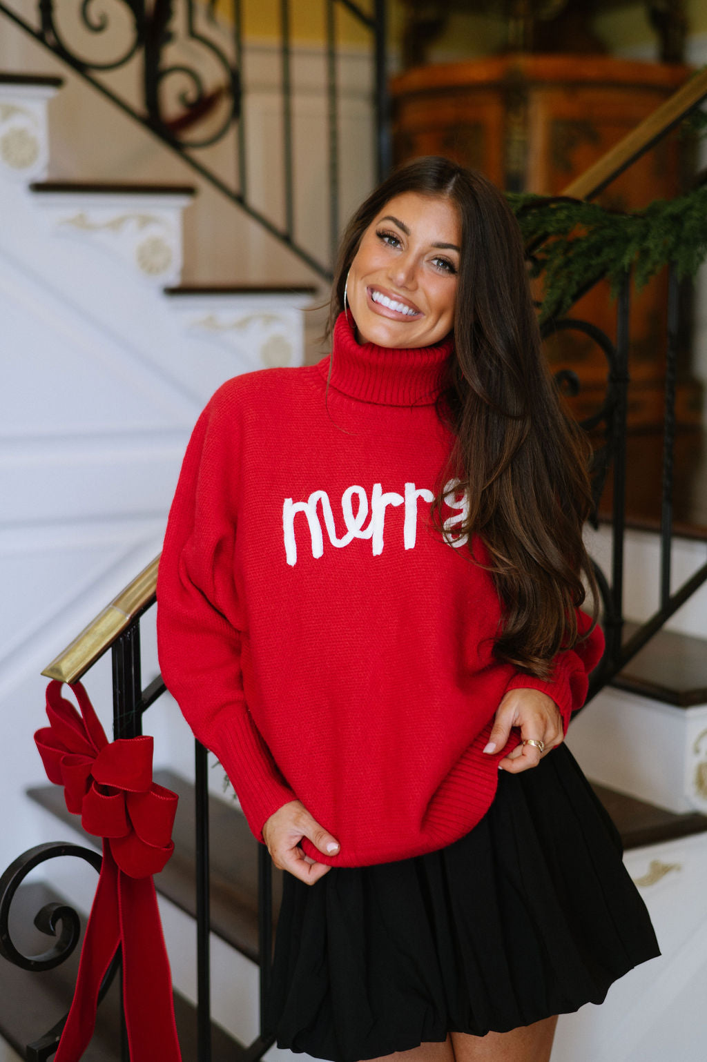 "Merry" Turtleneck Sweater-Red