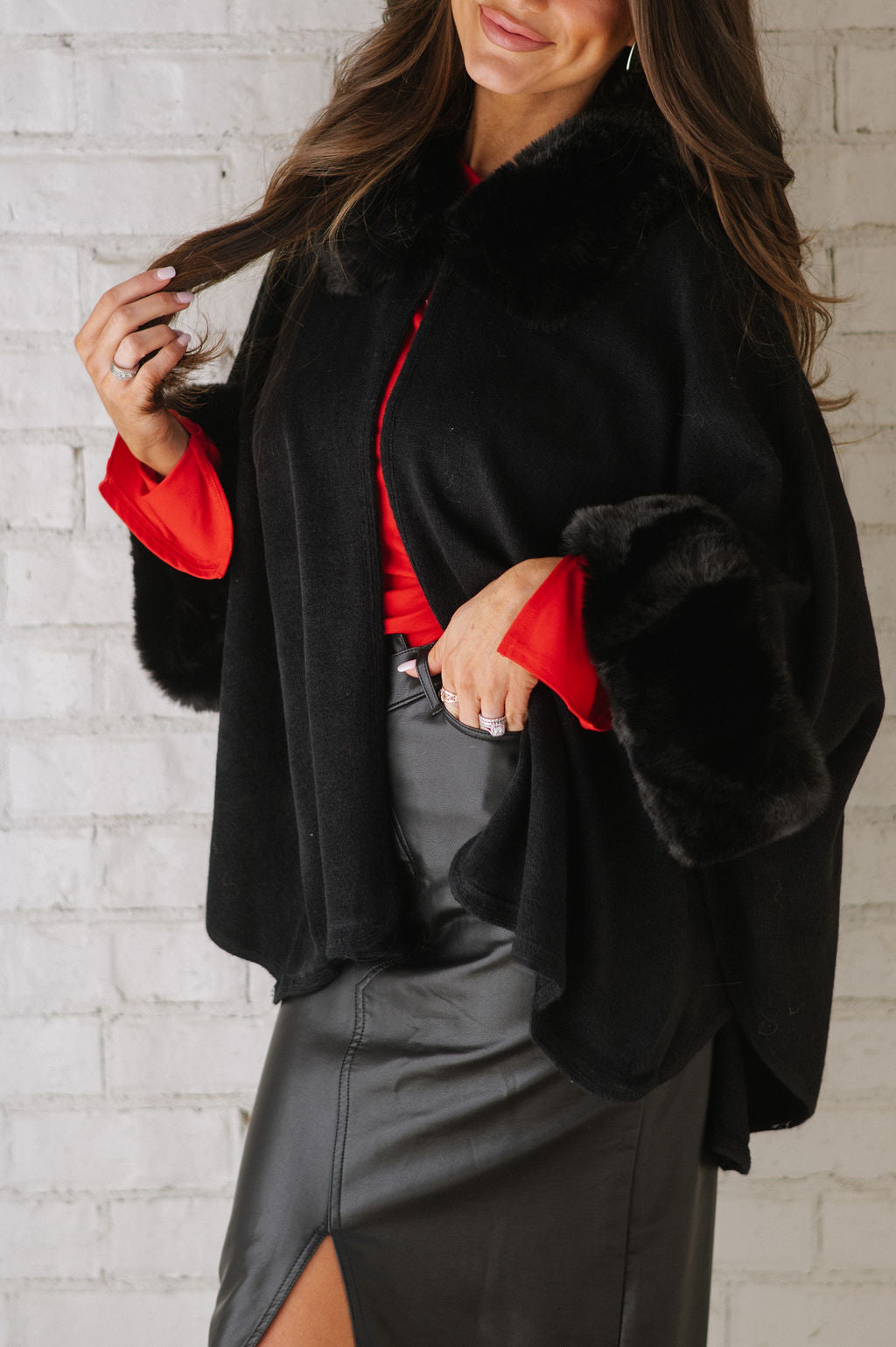 Ingram Faux Fur Oversized Cardigan-Black