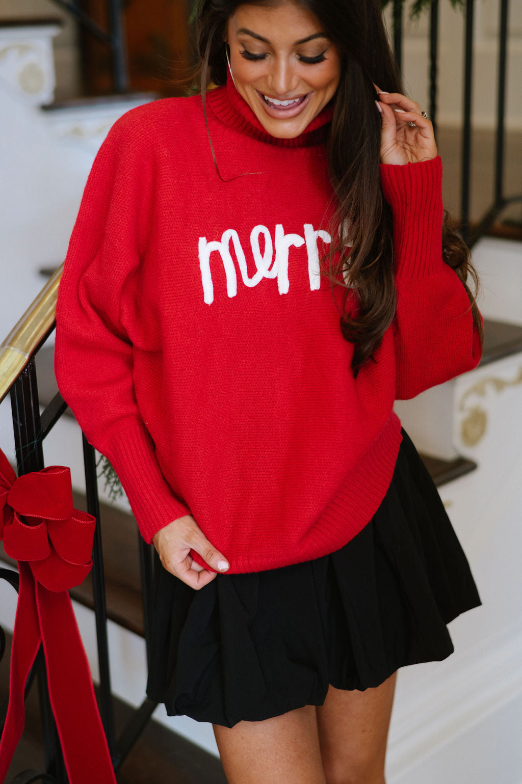 "Merry" Turtleneck Sweater-Red