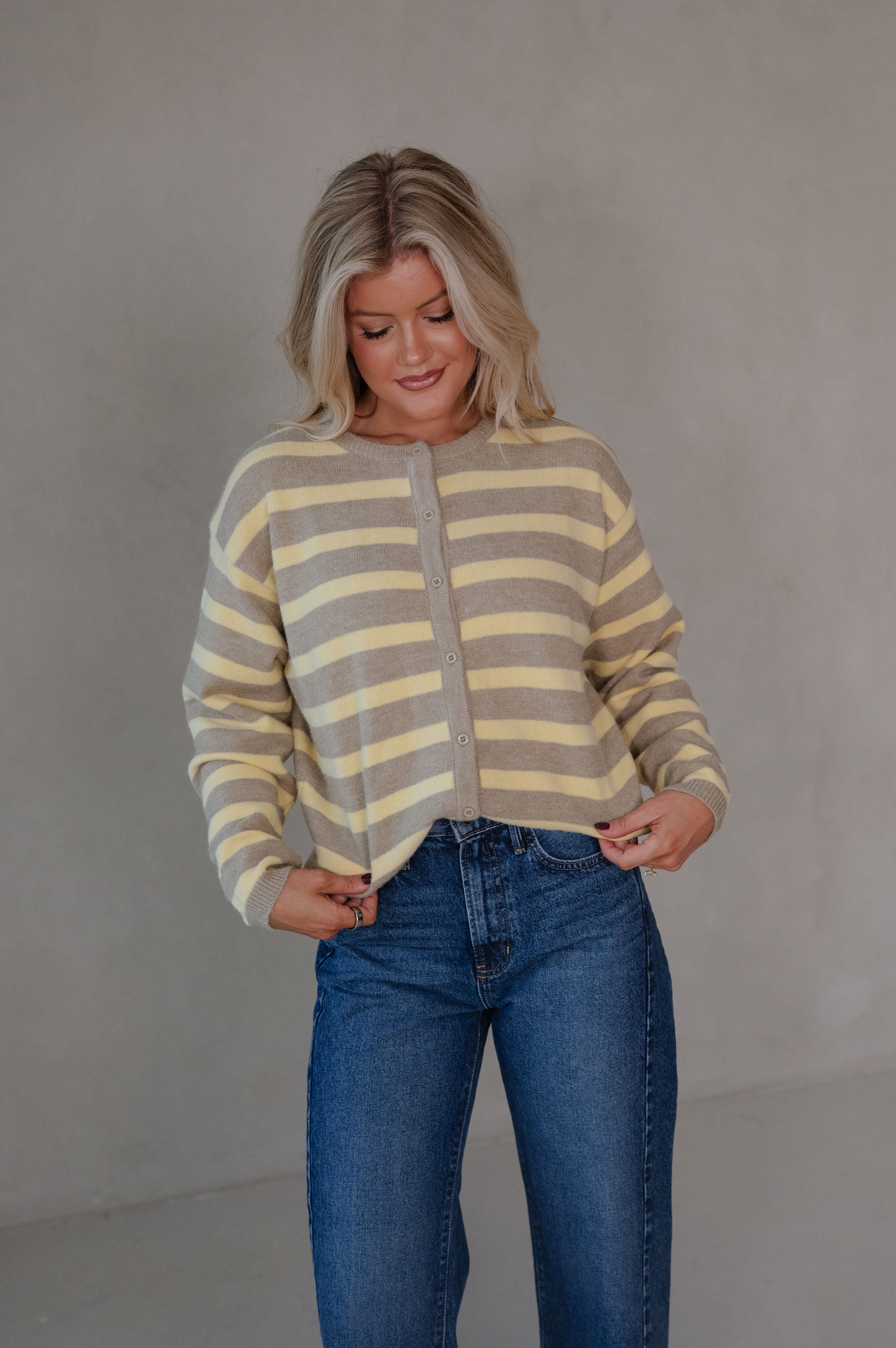 Devon Striped Cardigan-Beige/Yellow