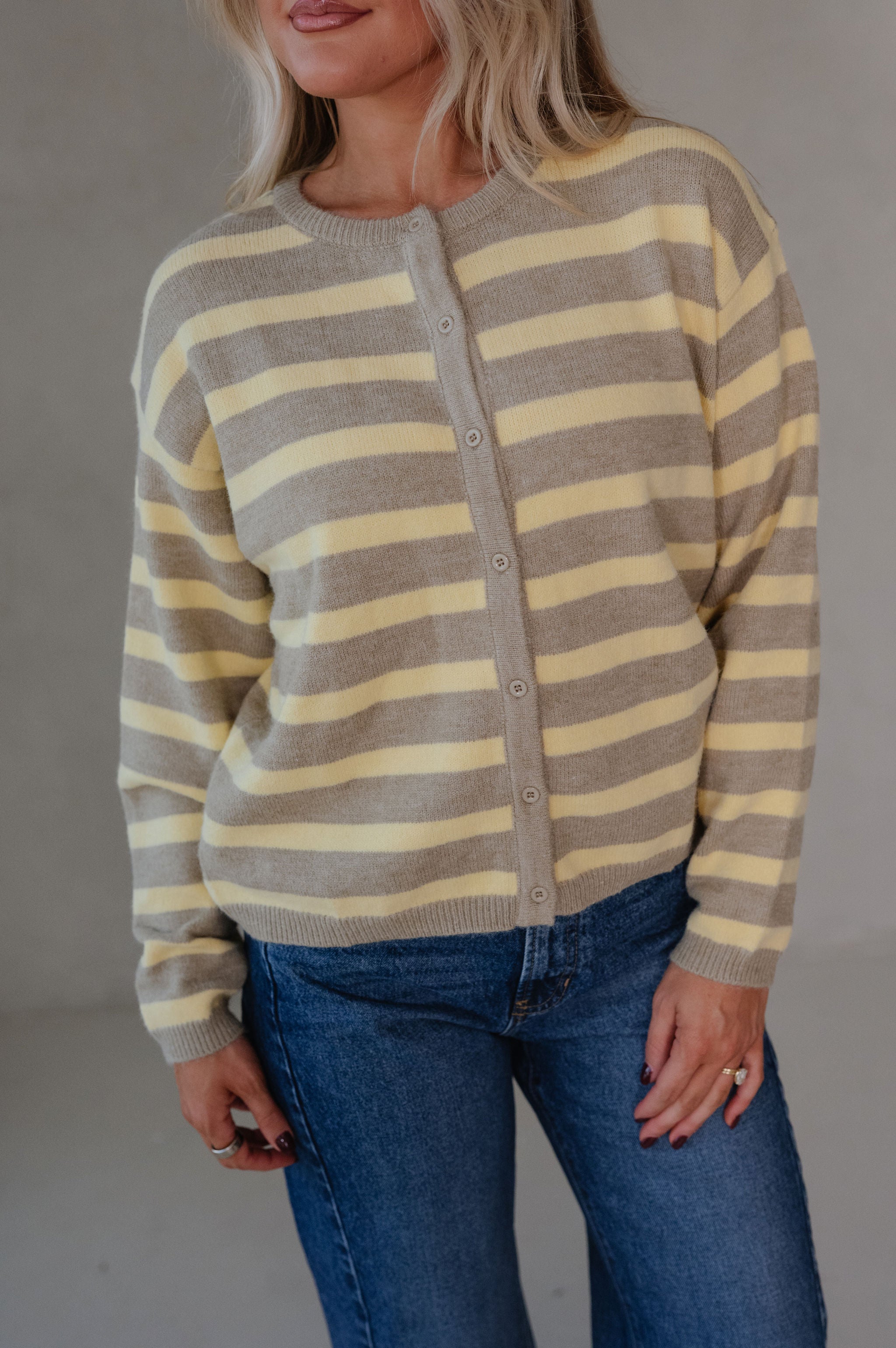 Devon Striped Cardigan-Beige/Yellow