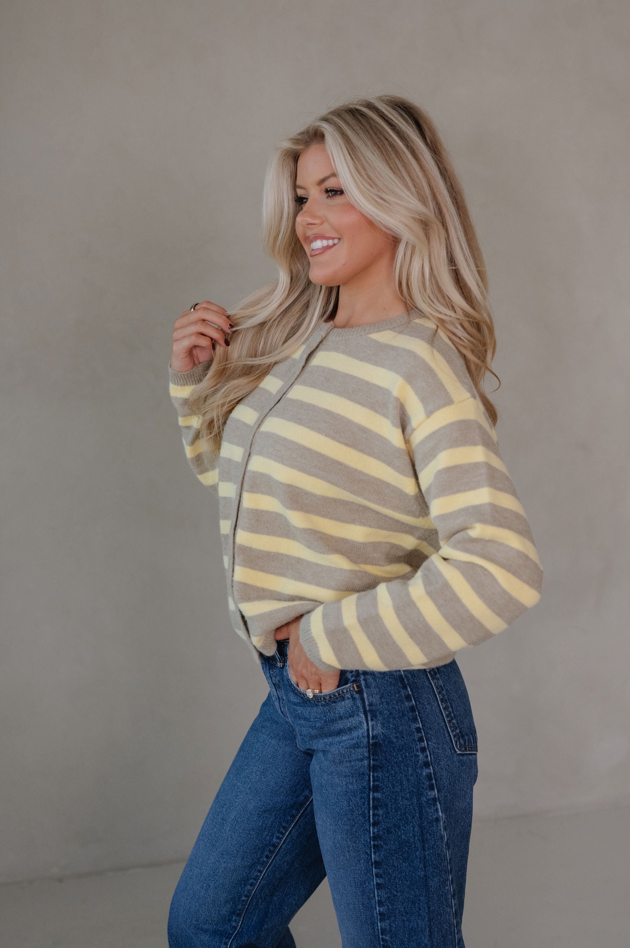 Devon Striped Cardigan-Beige/Yellow