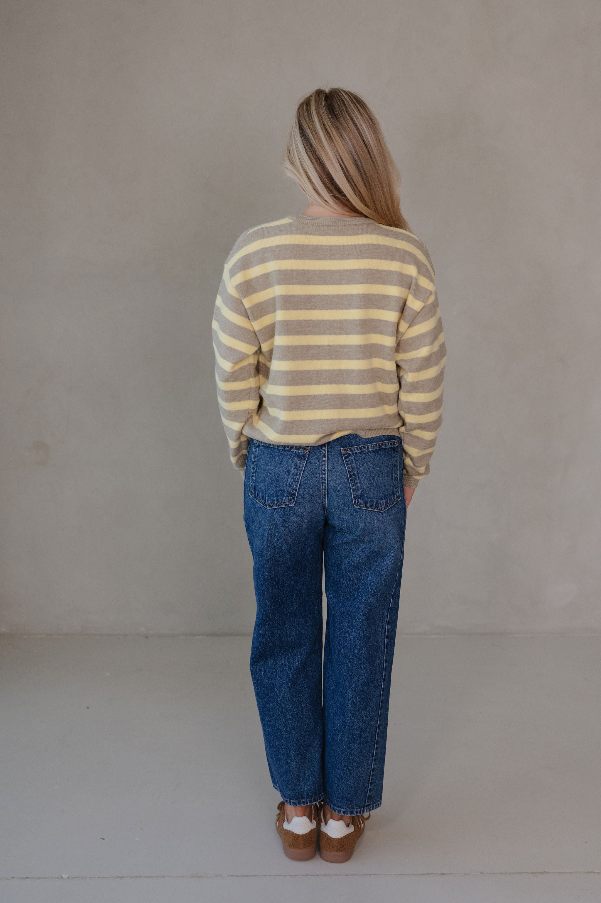 Devon Striped Cardigan-Beige/Yellow