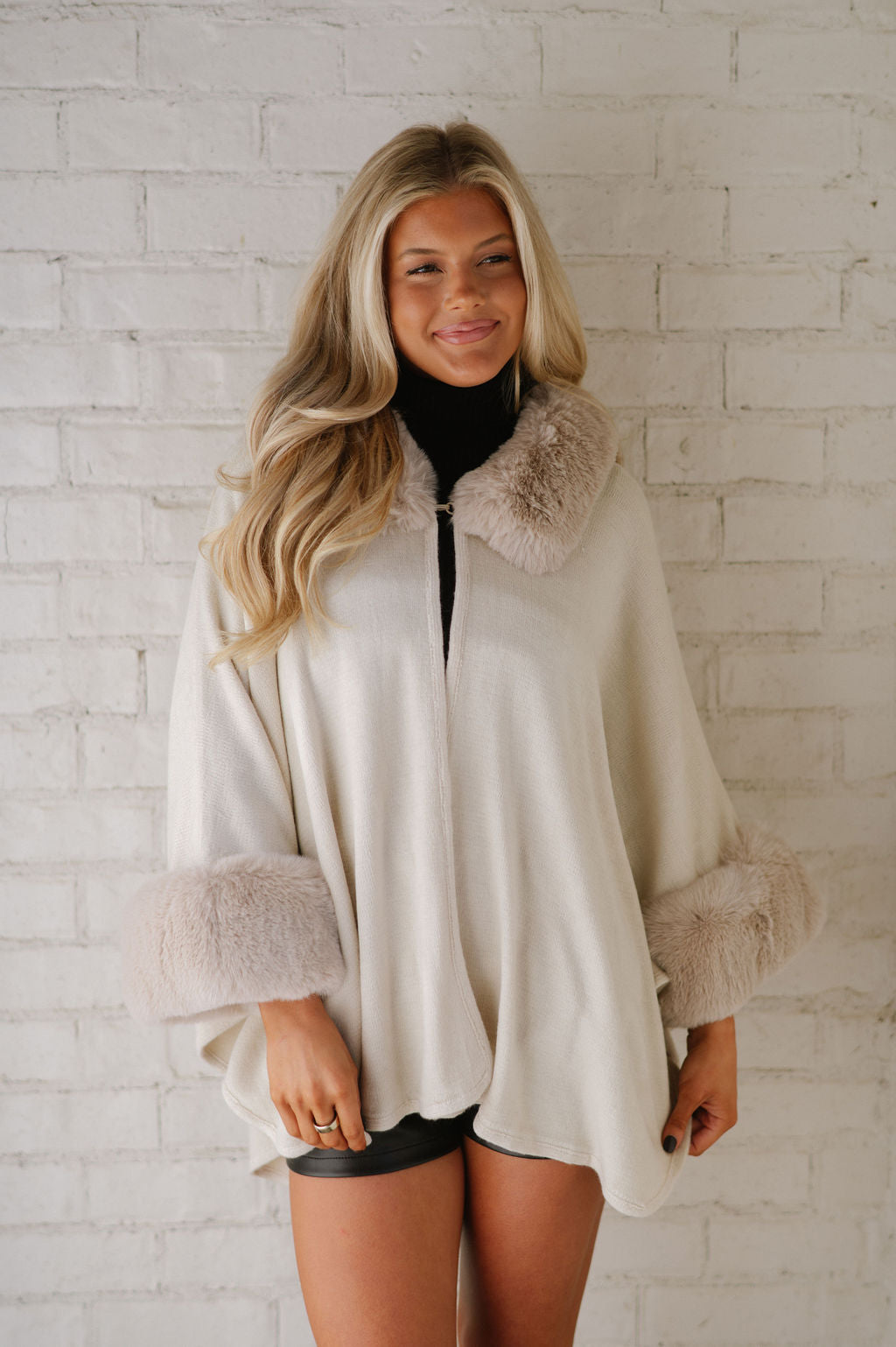 Ingram Faux Fur Oversized Cardigan-Beige