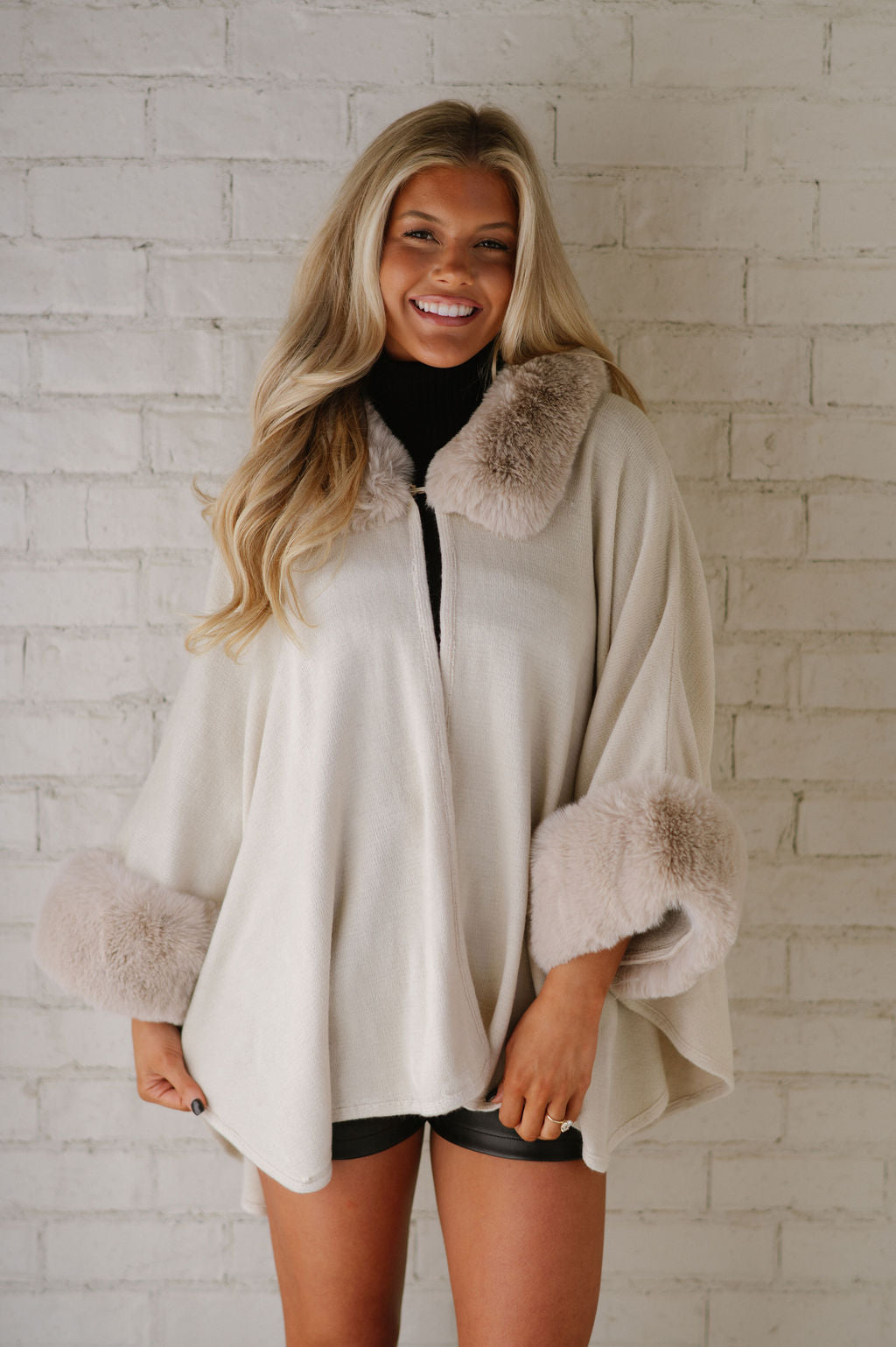 Ingram Faux Fur Oversized Cardigan-Beige