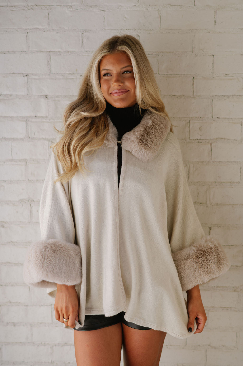 Ingram Faux Fur Oversized Cardigan-Beige