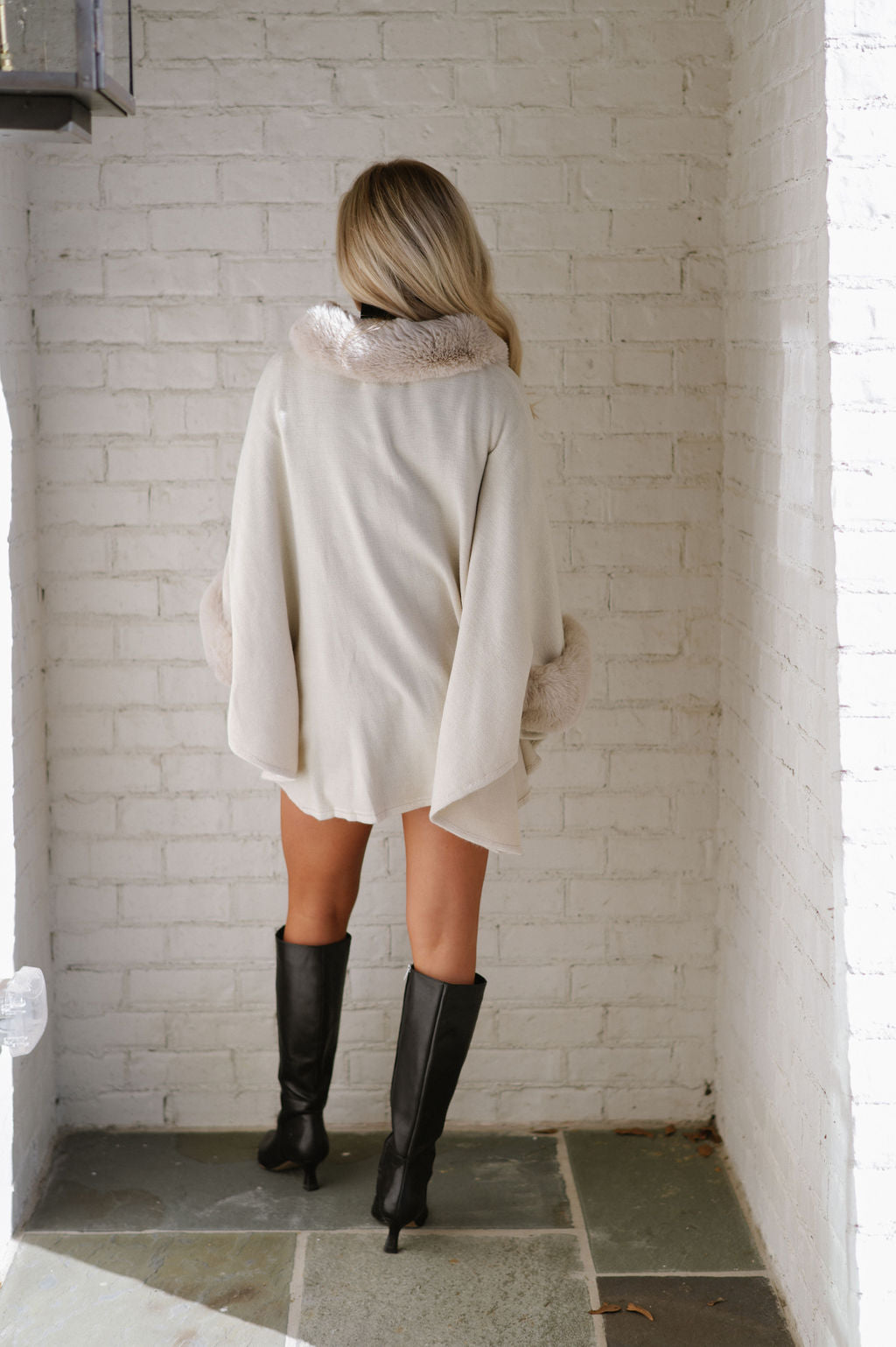 Ingram Faux Fur Oversized Cardigan-Beige