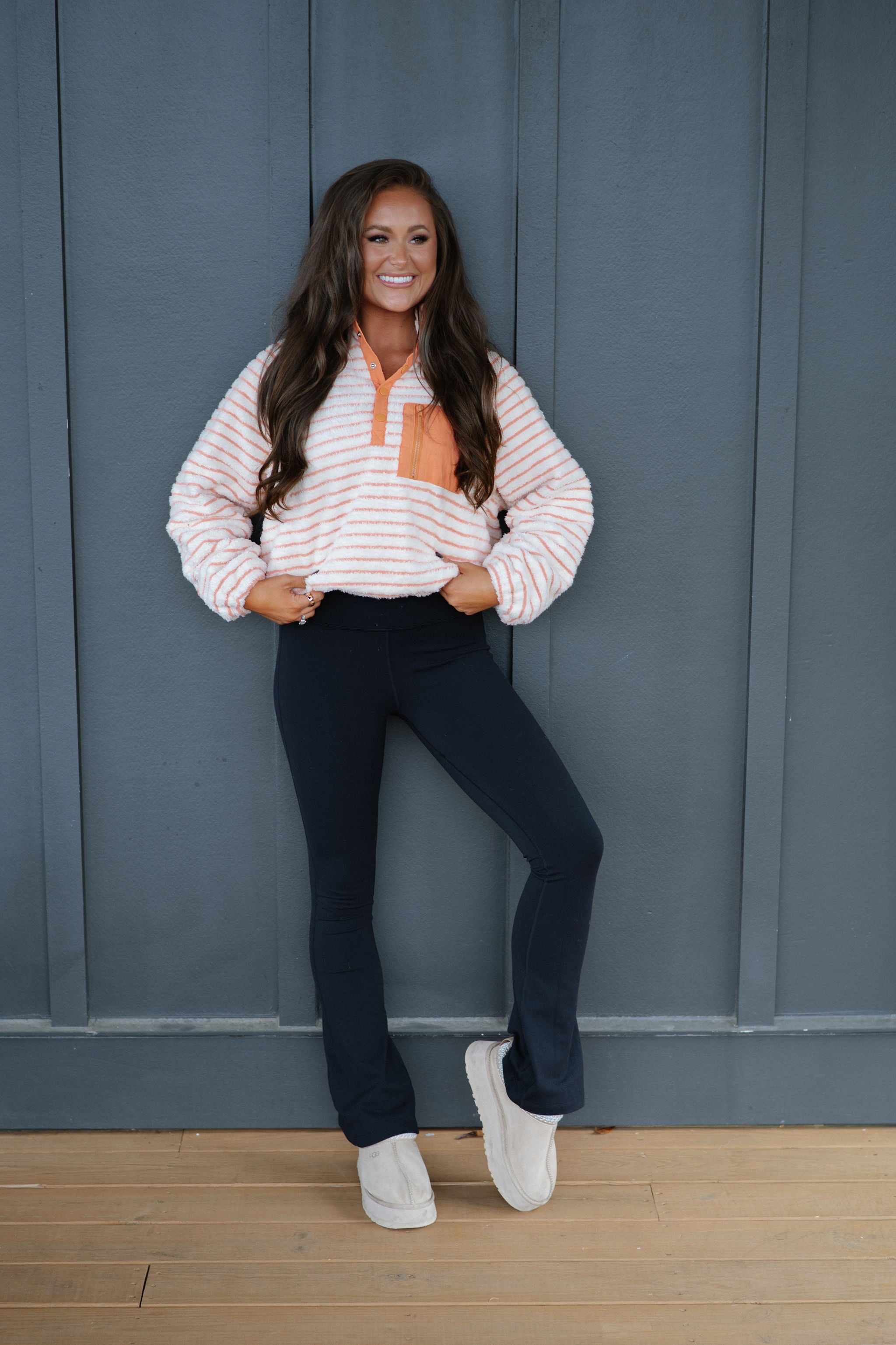 Devon Striped Pullover-Coral