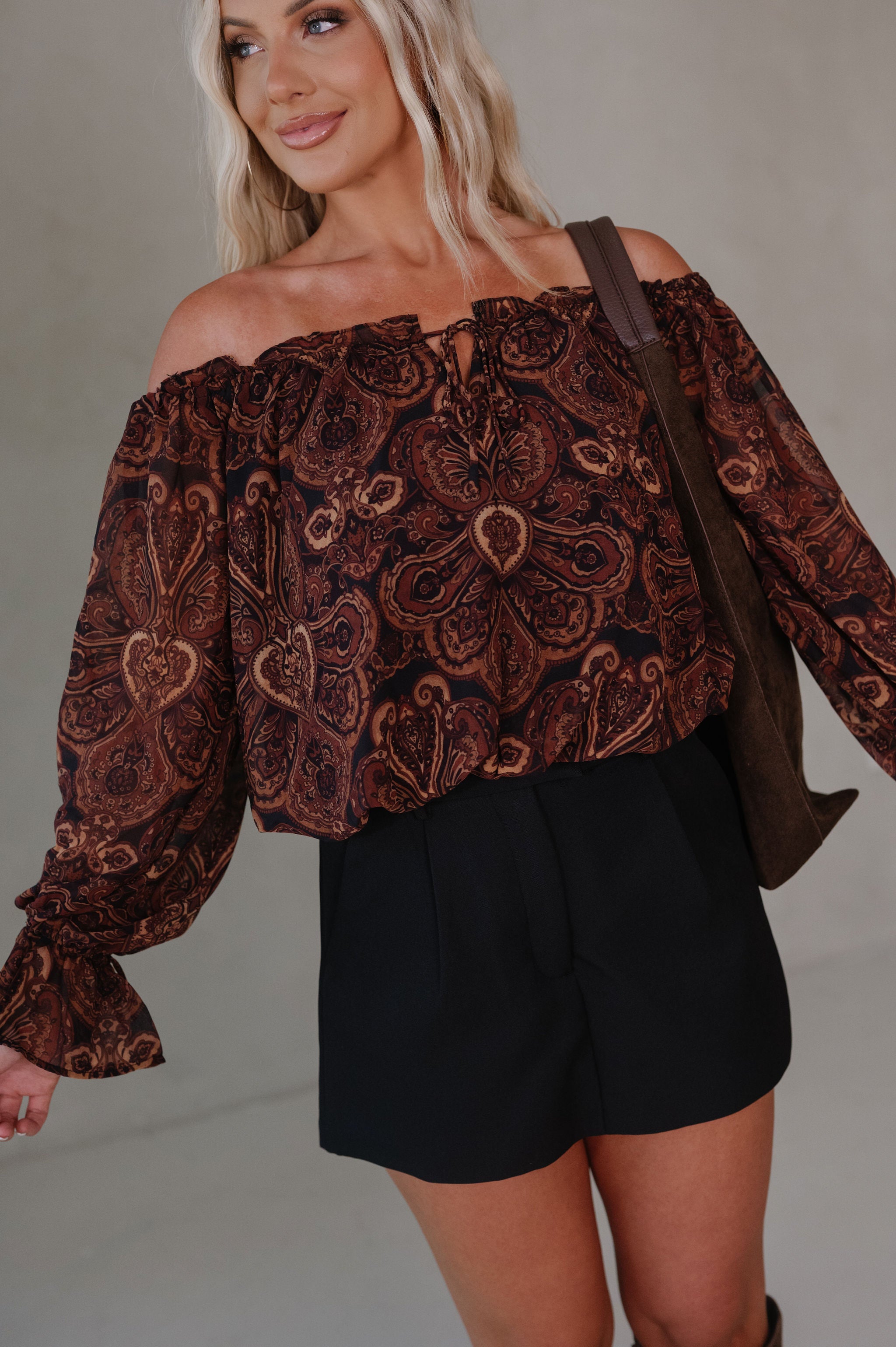 Halle Ruffle Top- Brown Multi