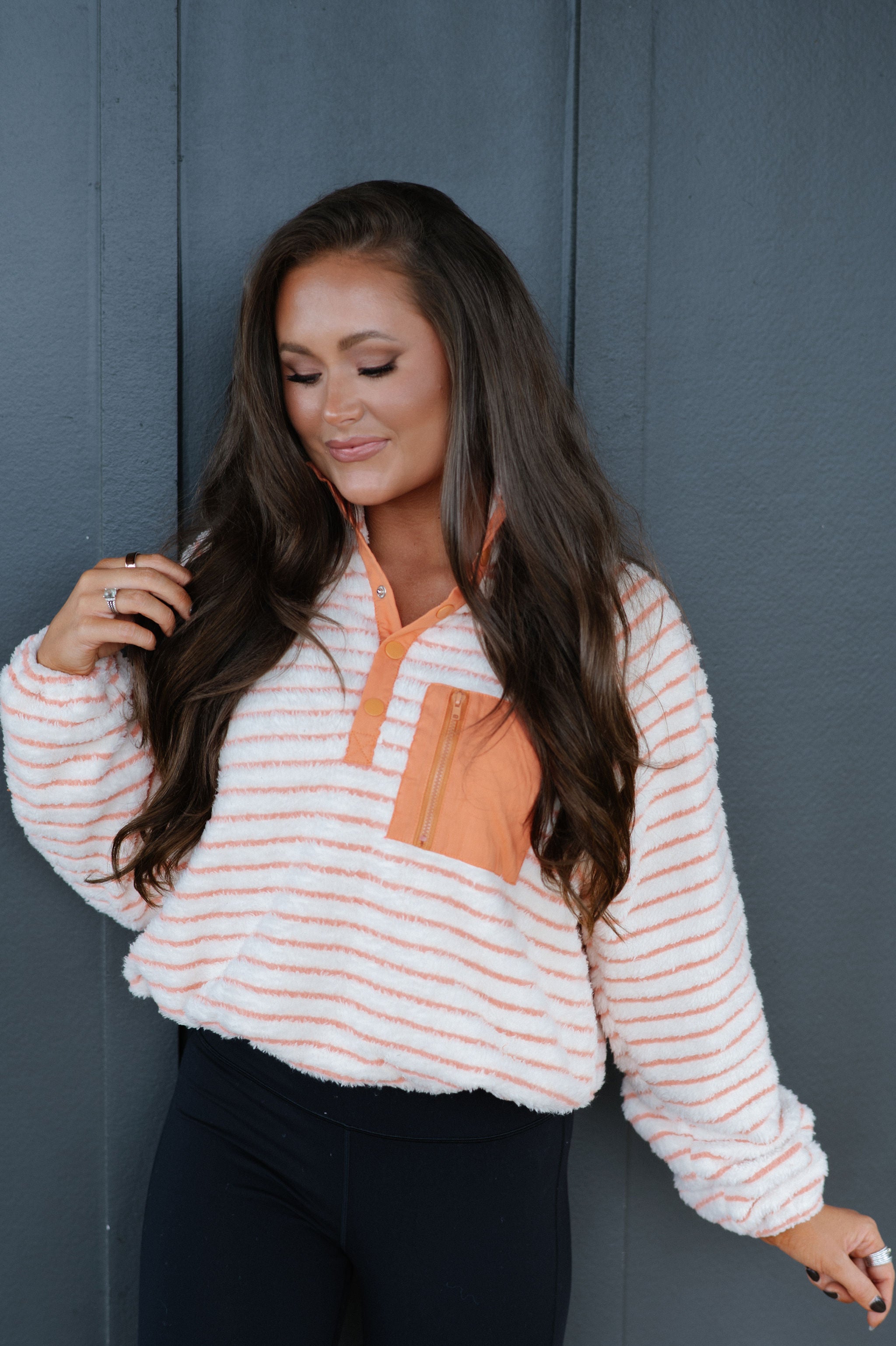 Devon Striped Pullover-Coral