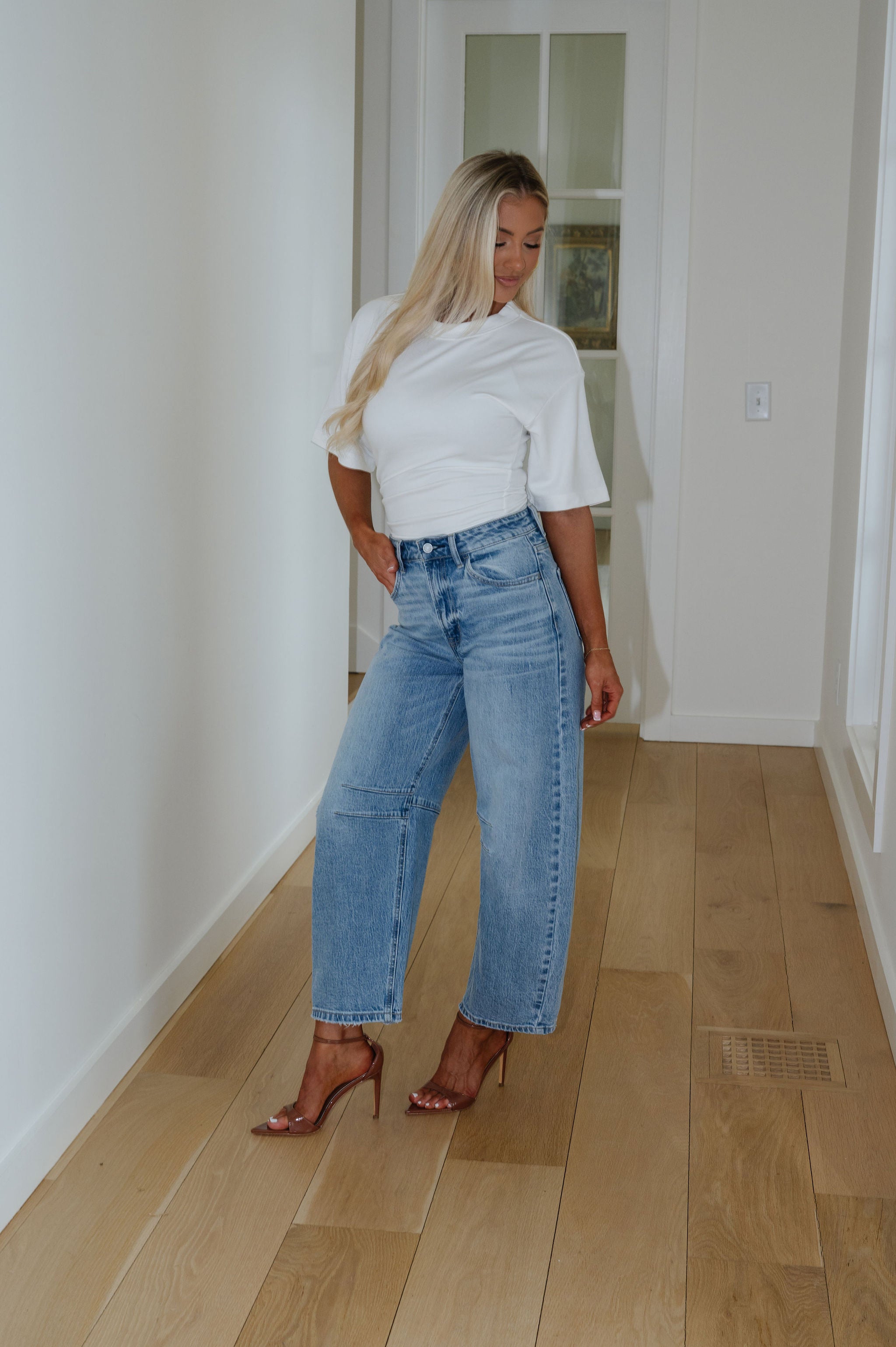 Elevated Basic Ruched Top-Off White