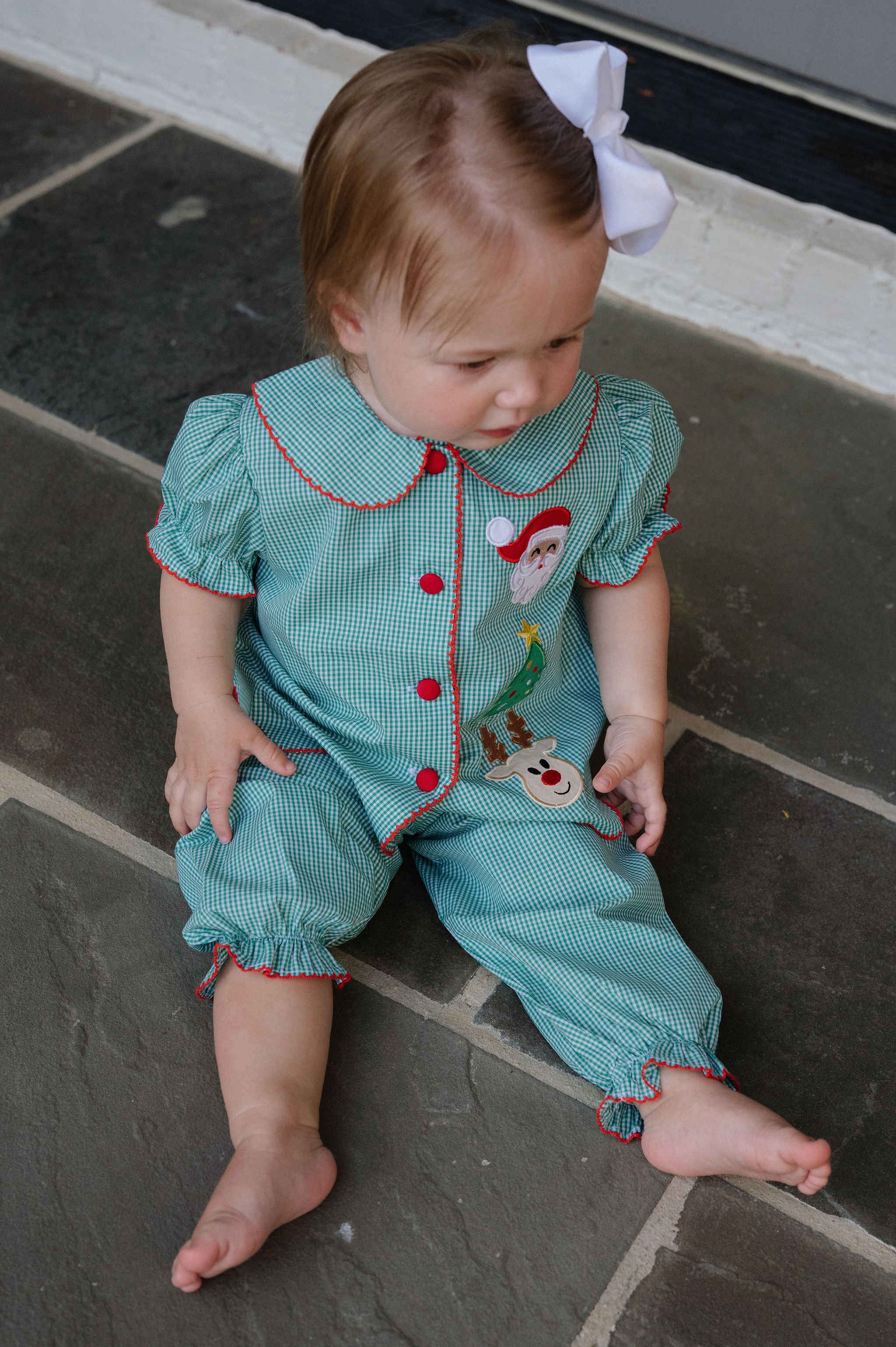 Gingham Applique Christmas Pants Set