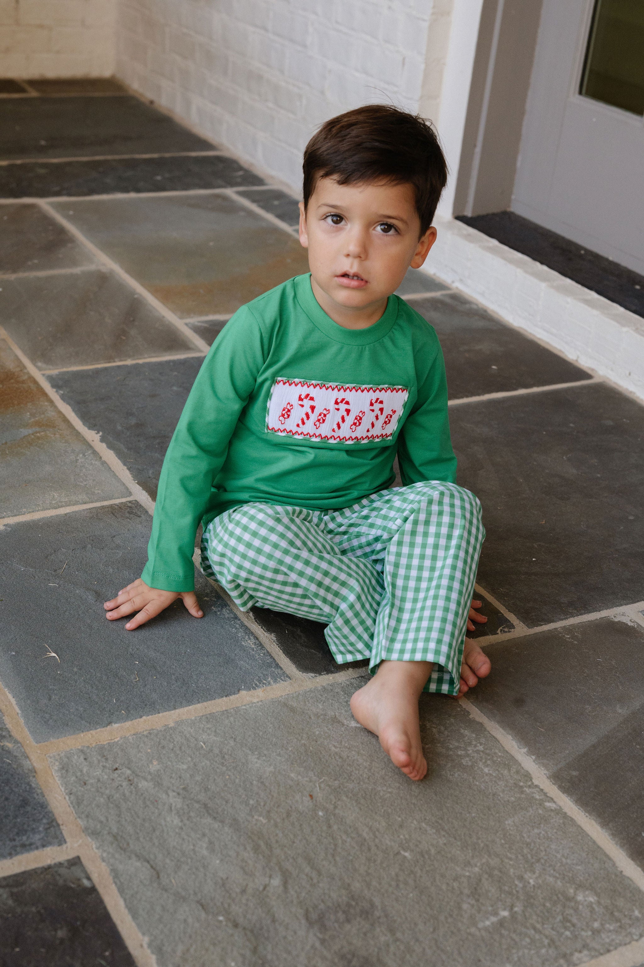 Smocked Candy Cane Shirt Pants Set