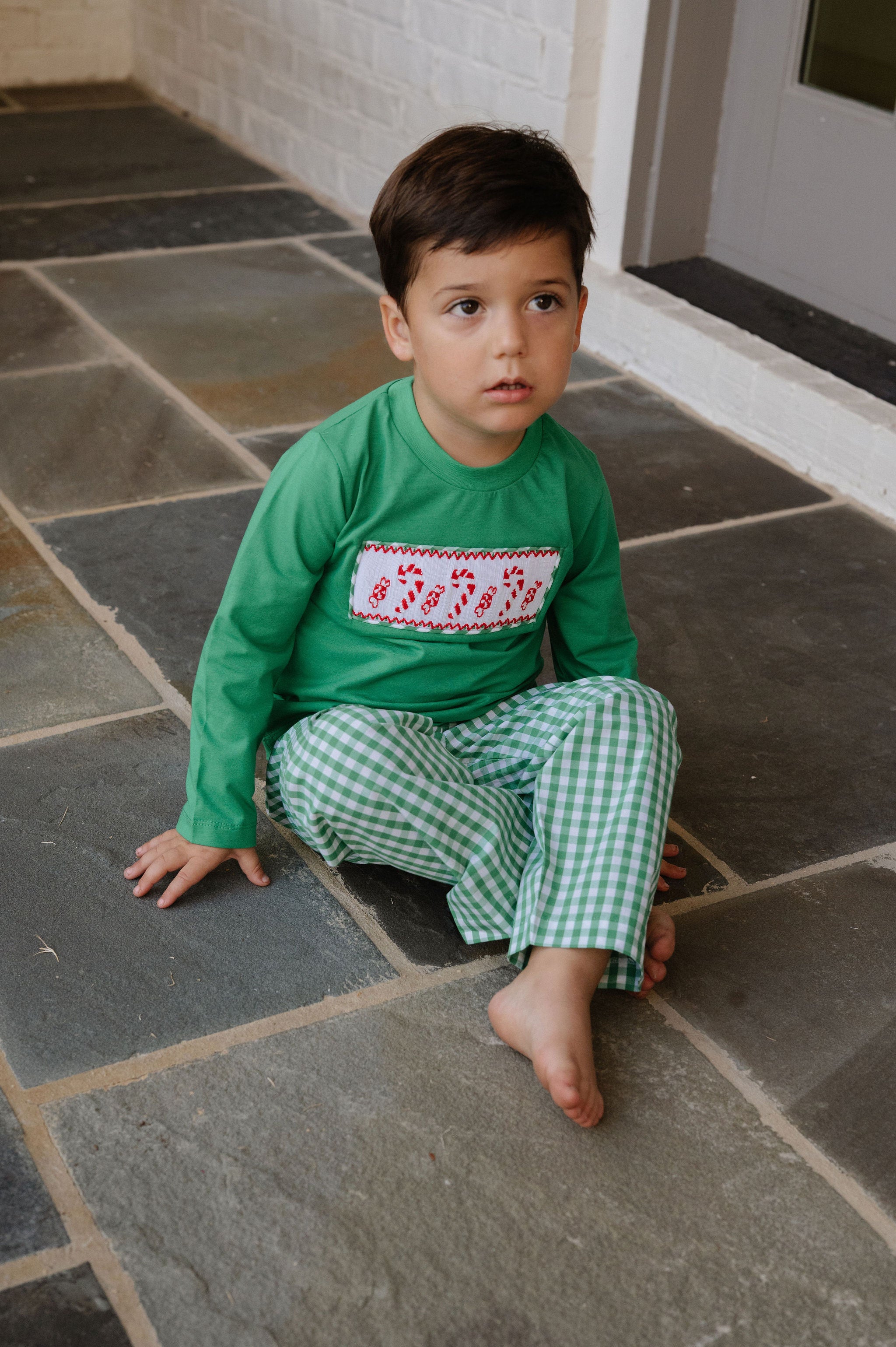 Smocked Candy Cane Shirt Pants Set