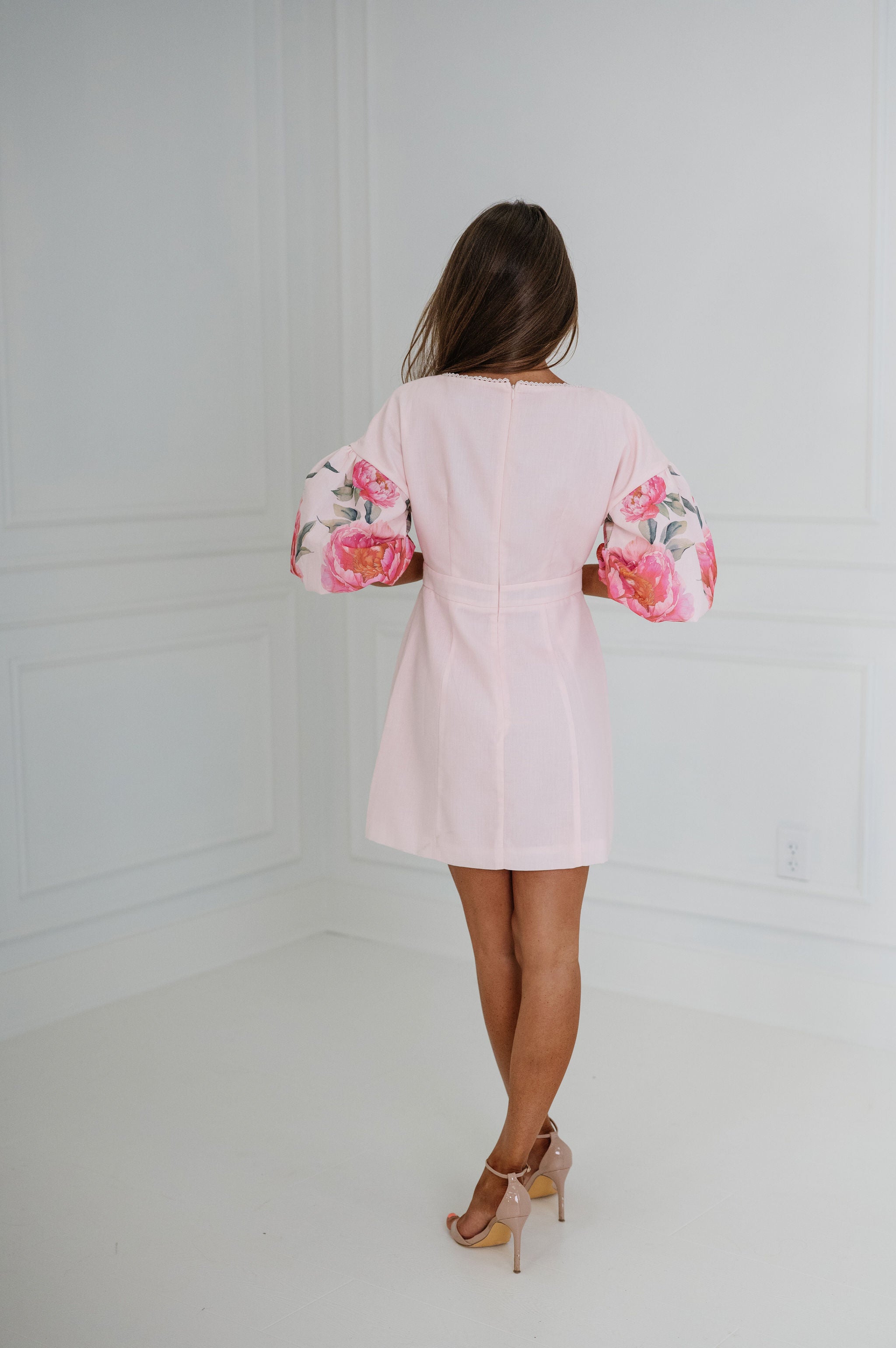 Georgia Floral Eyelet Lace Mini Dress-Pink