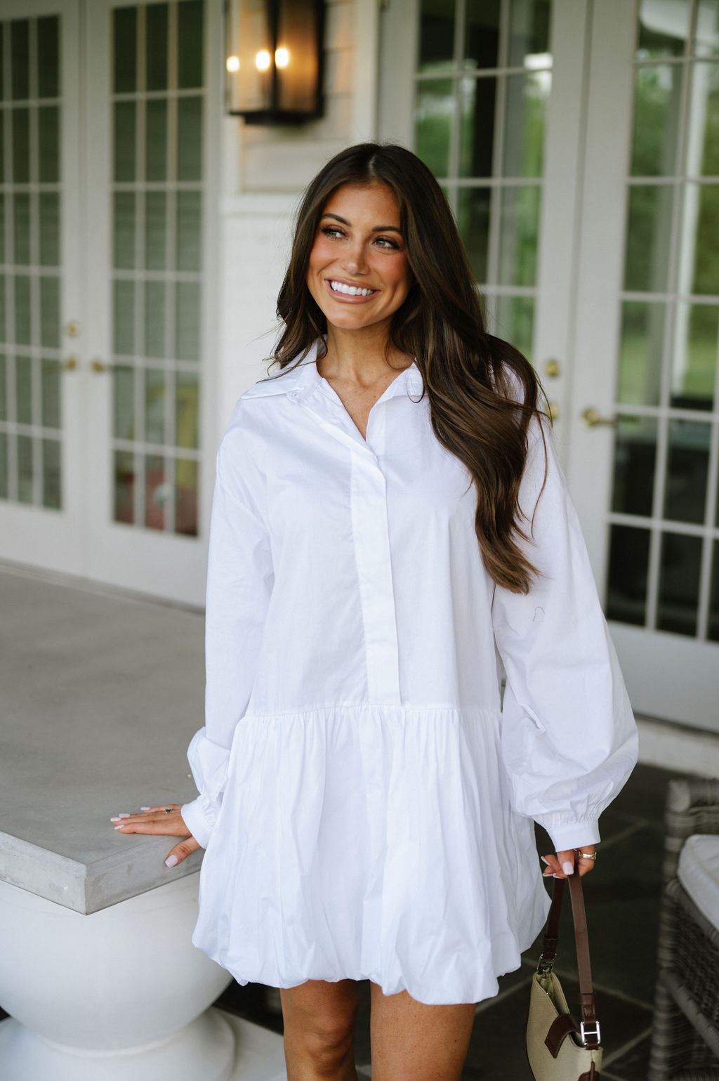 Bubble Hem Shirt Dress-White