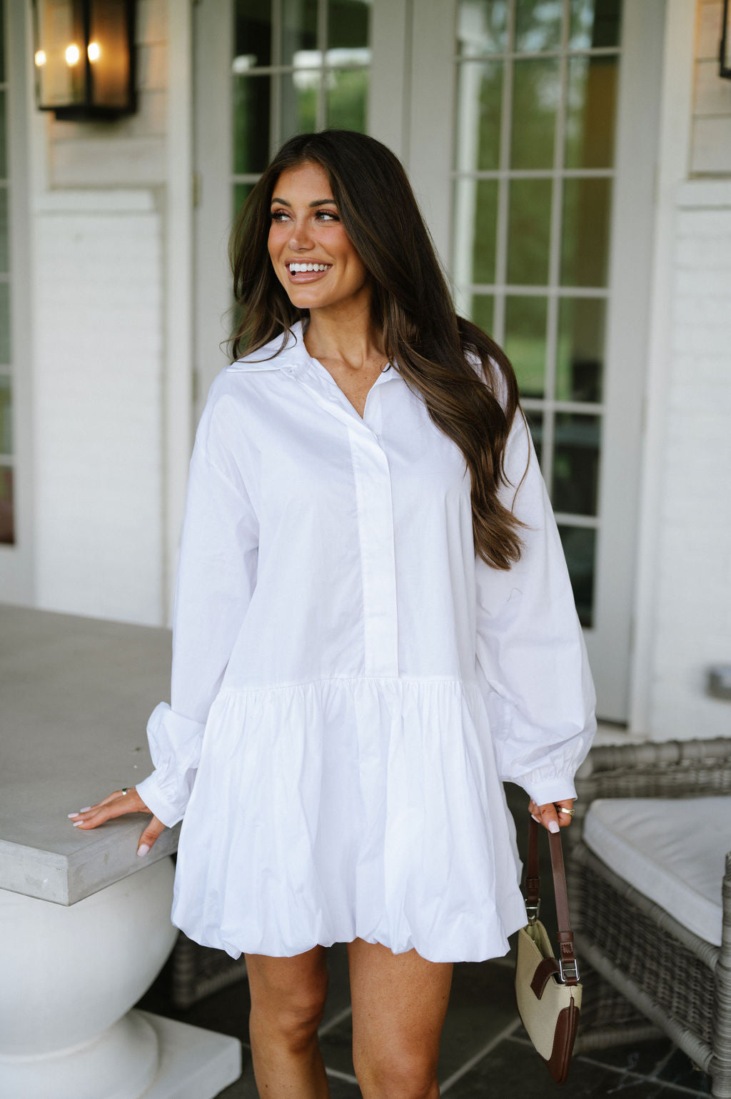 Bubble Hem Shirt Dress White