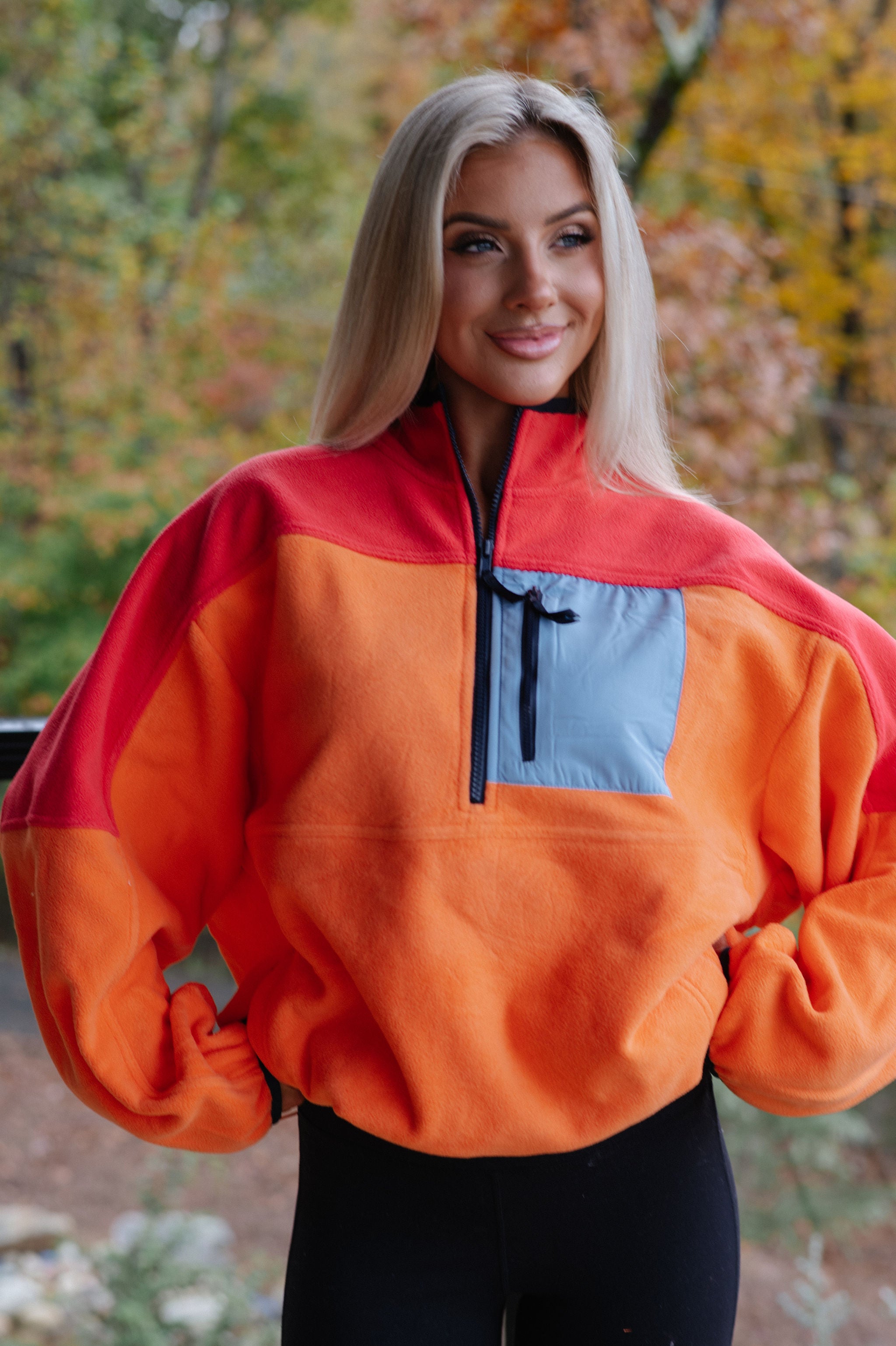 Colorblock Fleece Pullover-Sunset