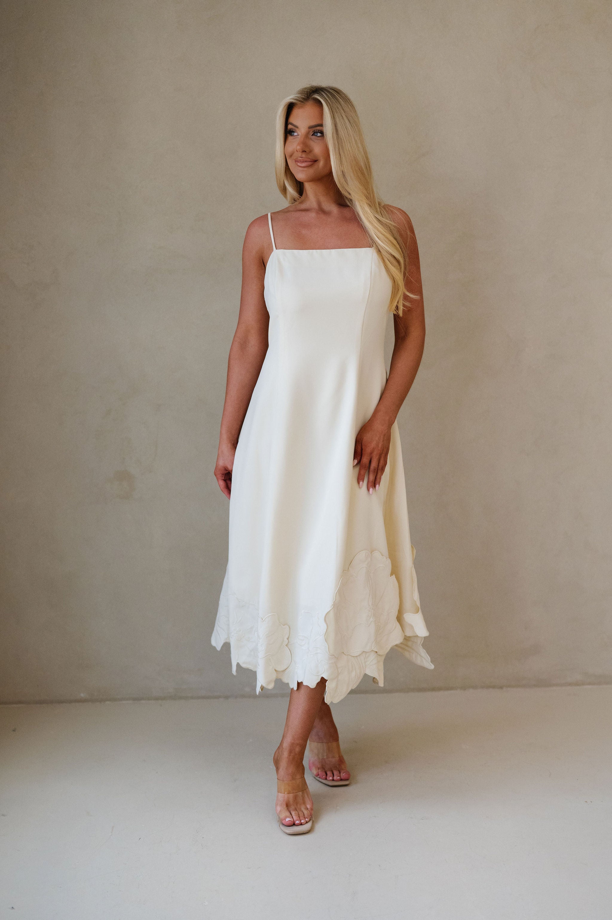 Summer Embroidered Midi Dress-Cream