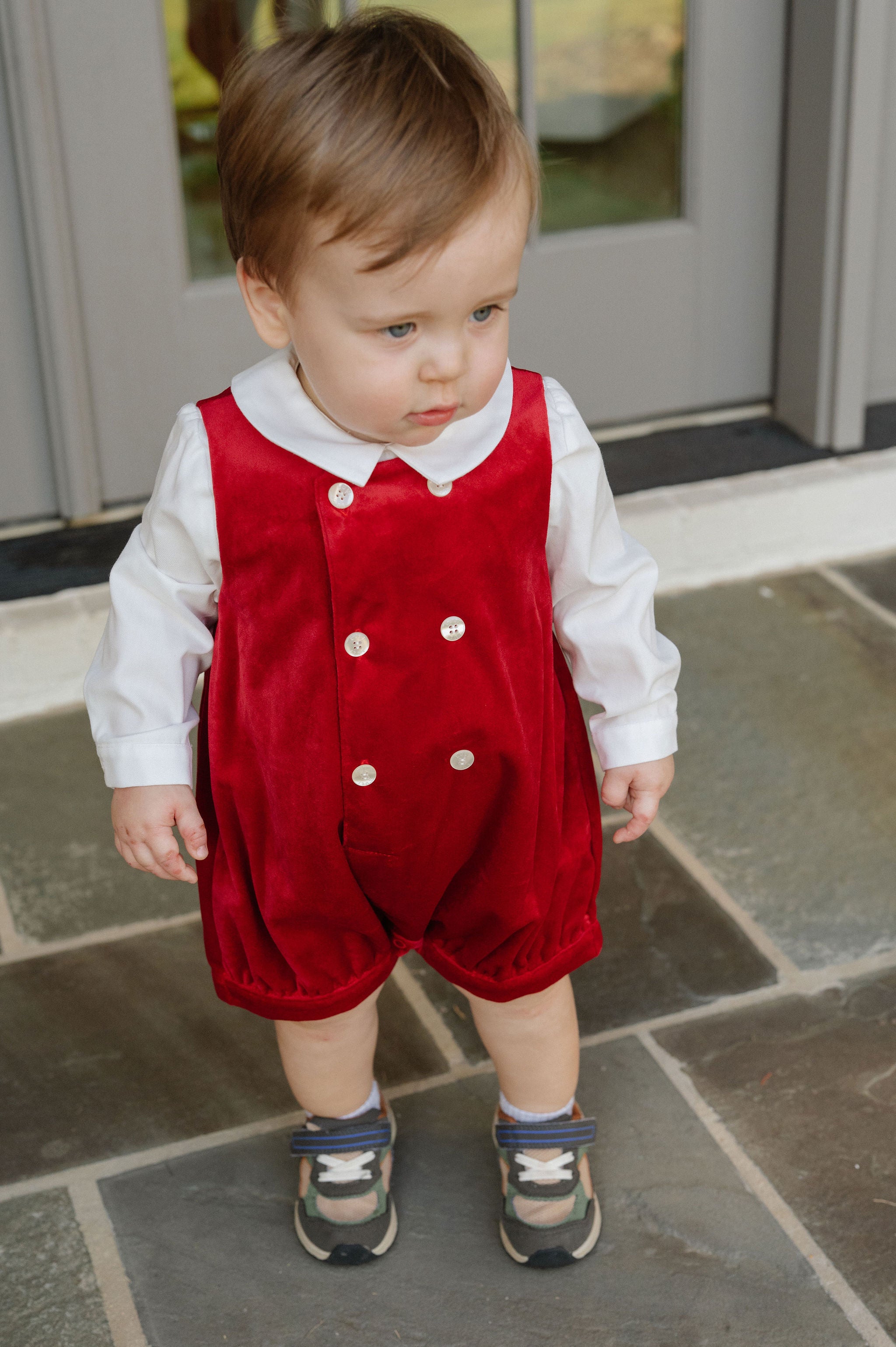 Deluxe Velvet Boy Romper-Red