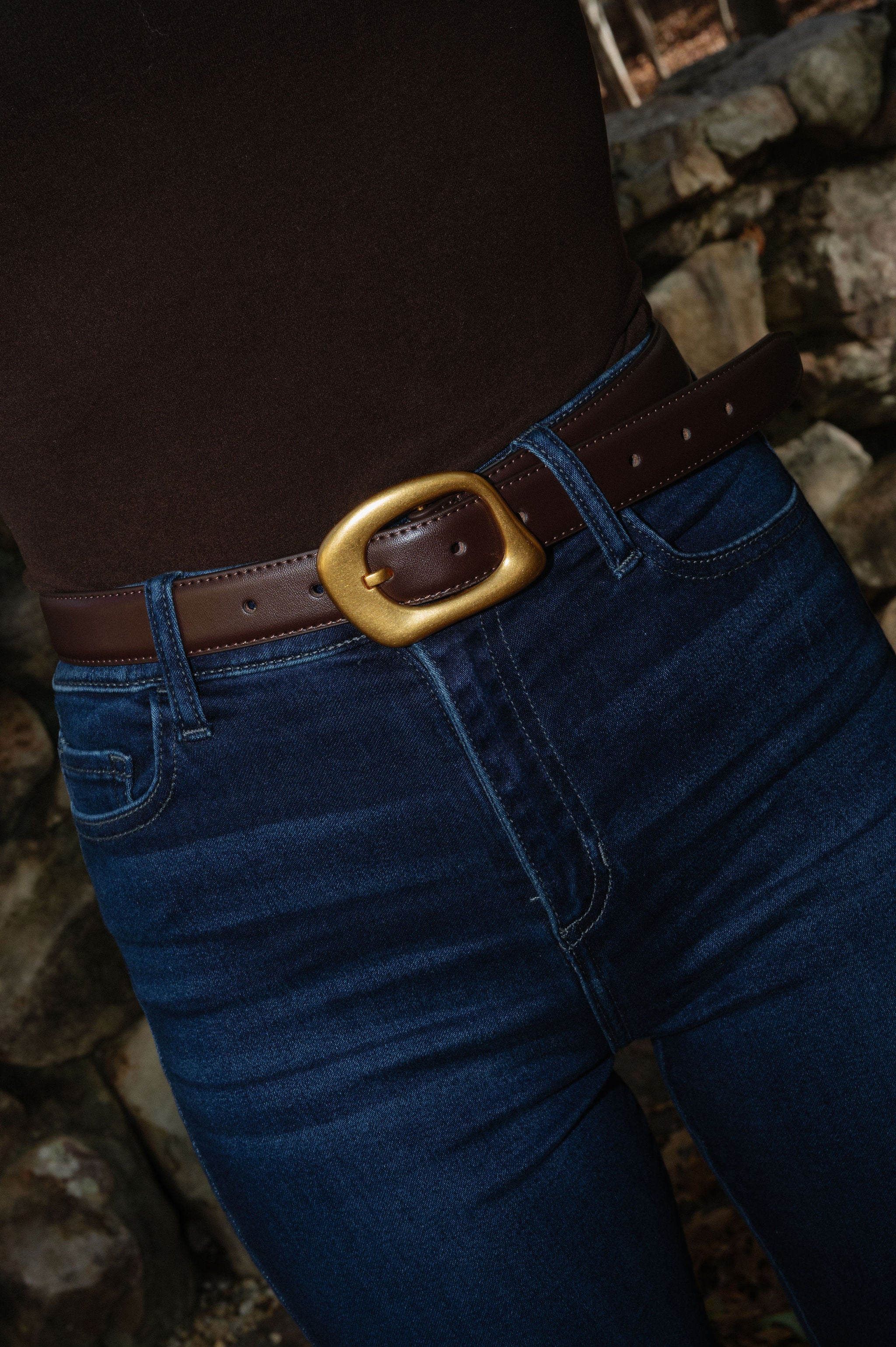 Stitched Leather Belt- Brown