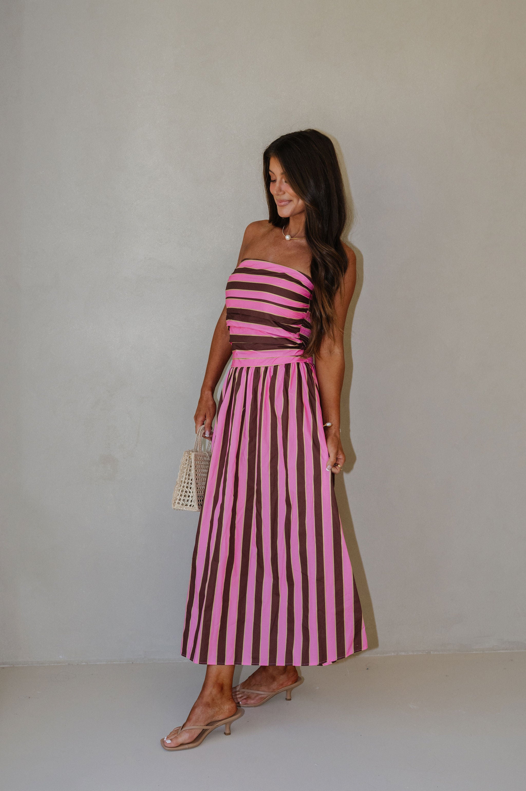 Claire Striped Midi Dress-Fuchsia Multi