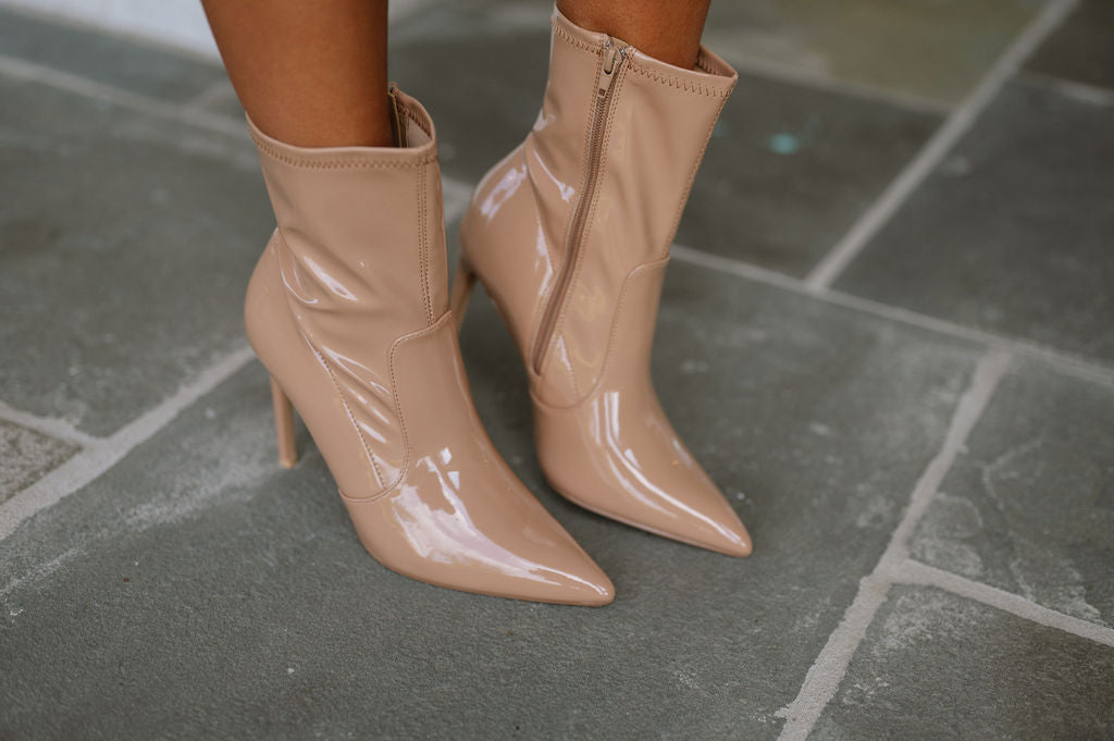 Nude patent leather boots on sale