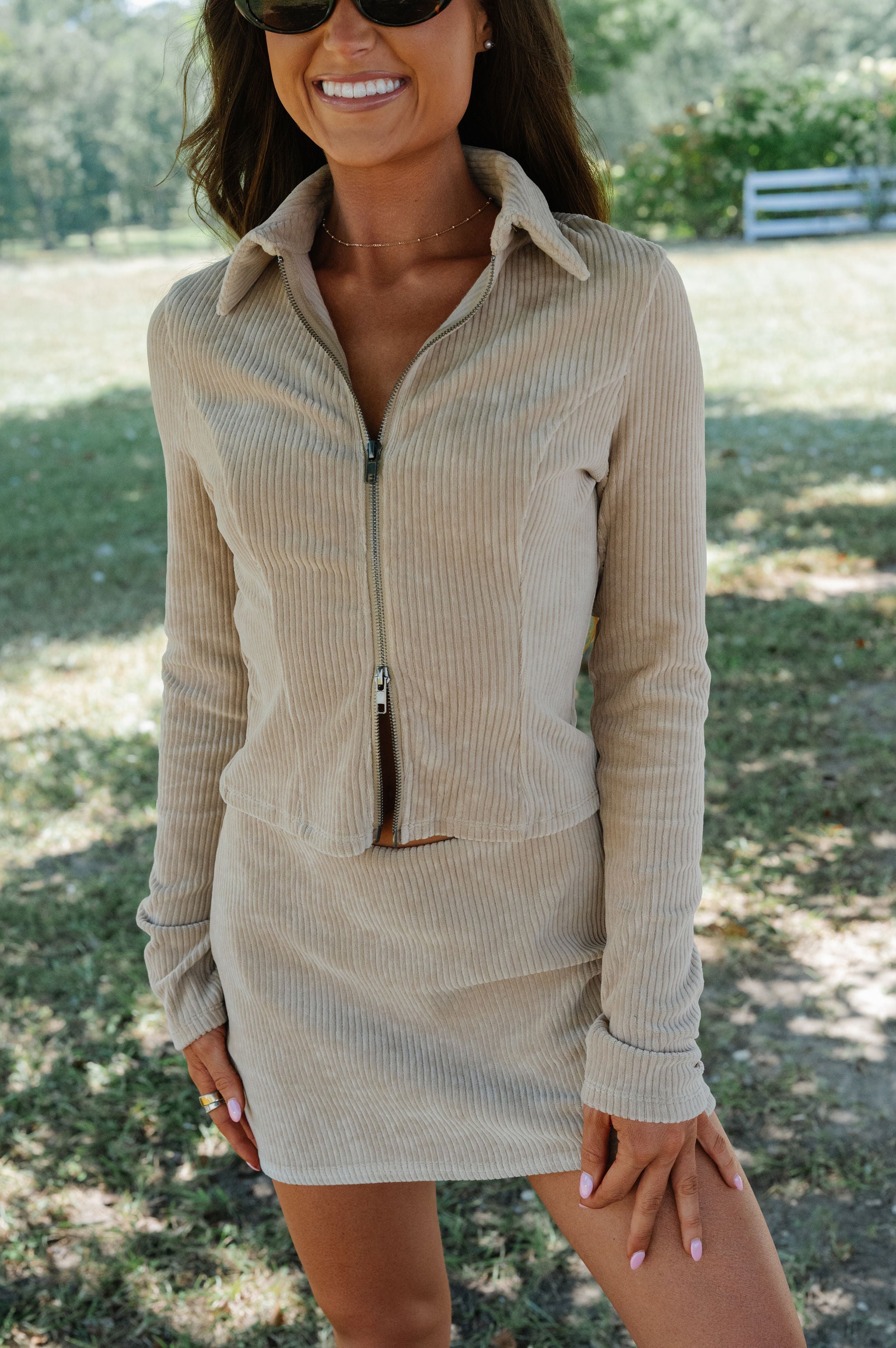 Ray Corduroy Skirt Set-Tan