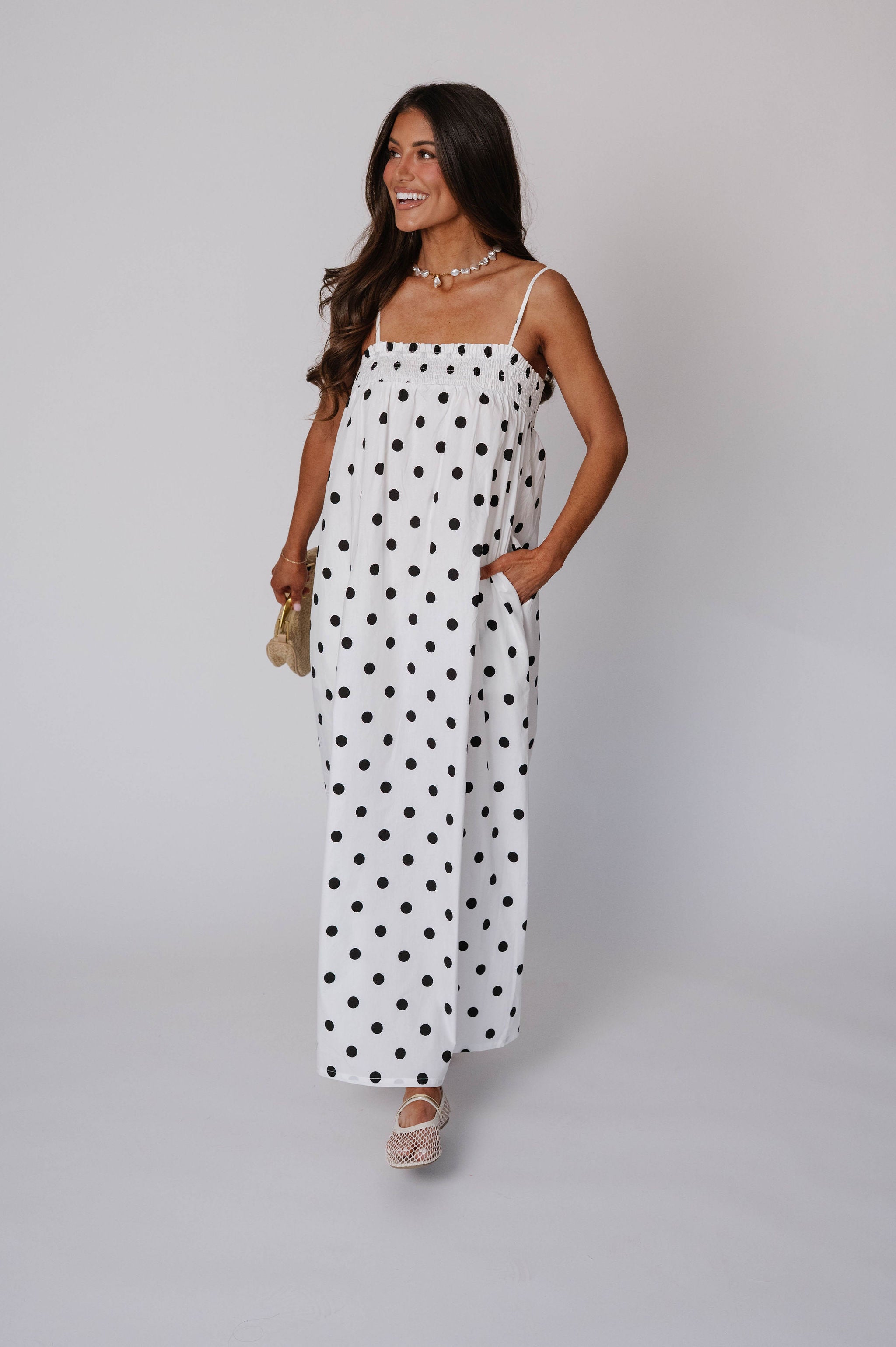 Sleeveless Polka Dot Poplin Dress