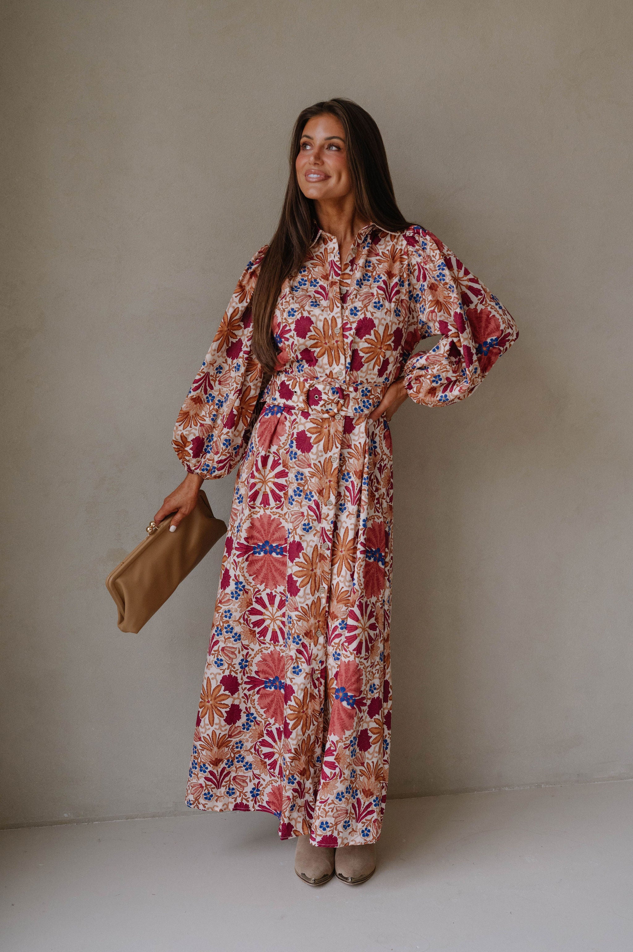 Claire Dress-Cream/Rust