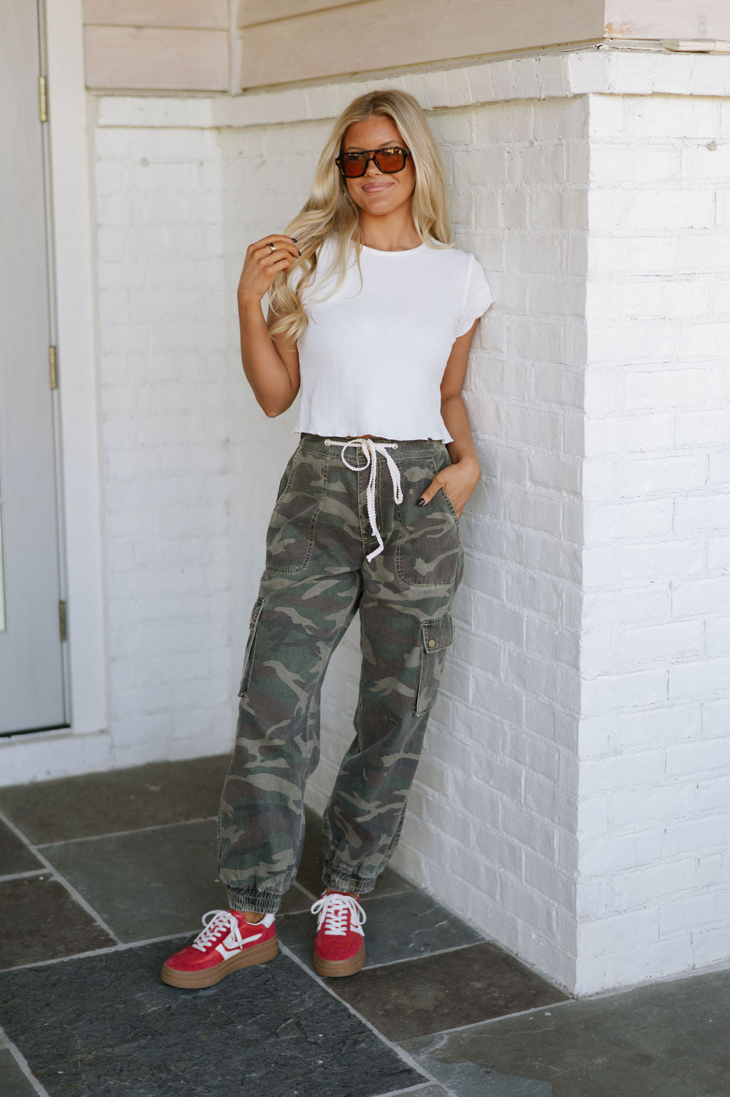 Slouchy Camo Joggers-Olive