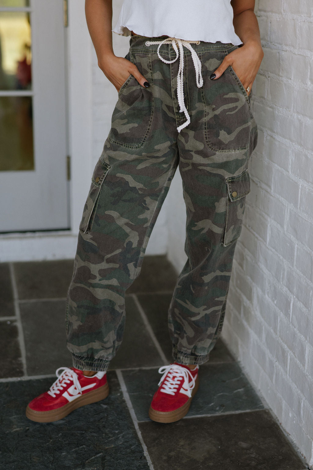 Slouchy Camo Joggers-Olive