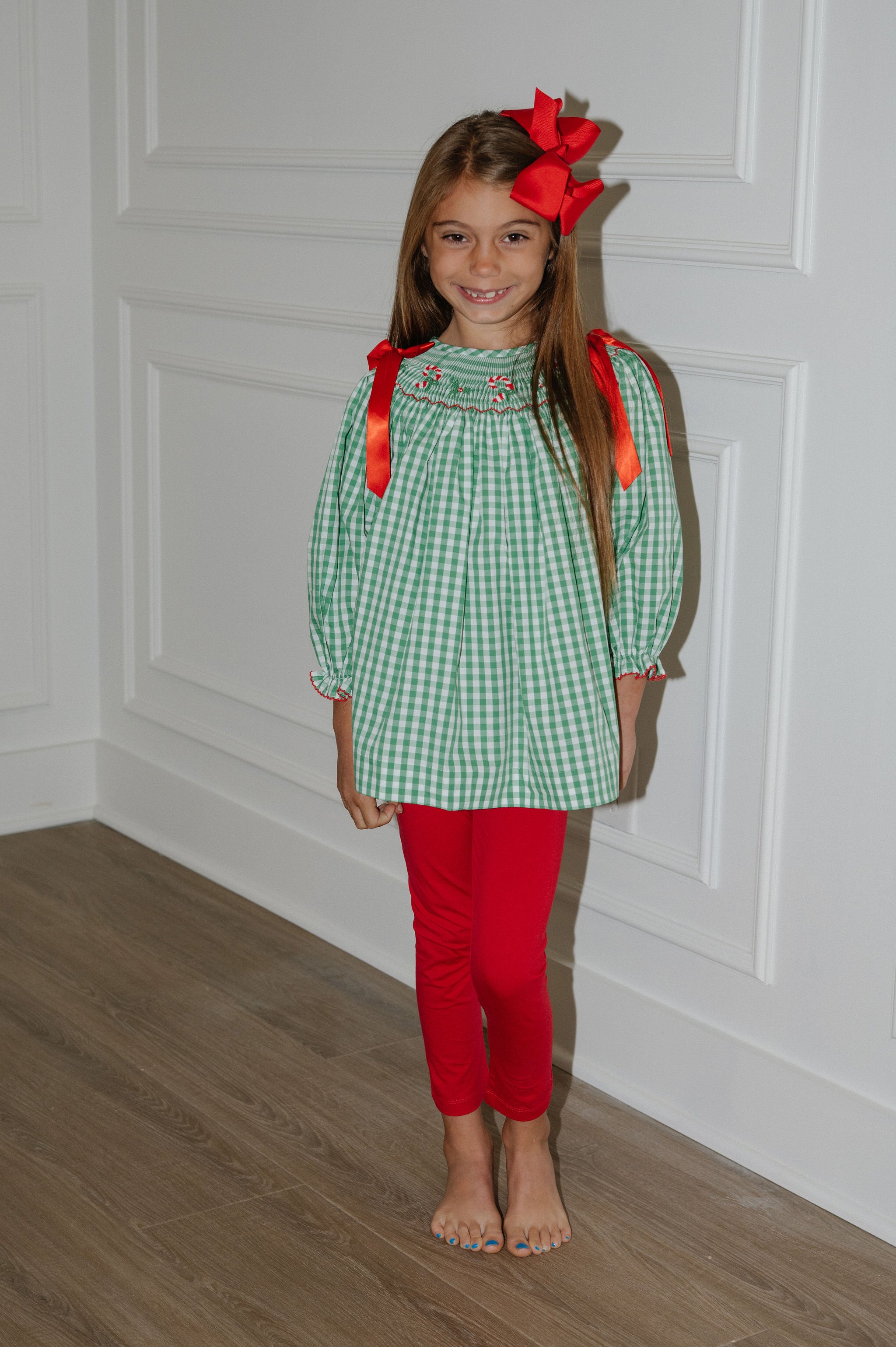 Smocked Candy Cane Bishop Pants Set