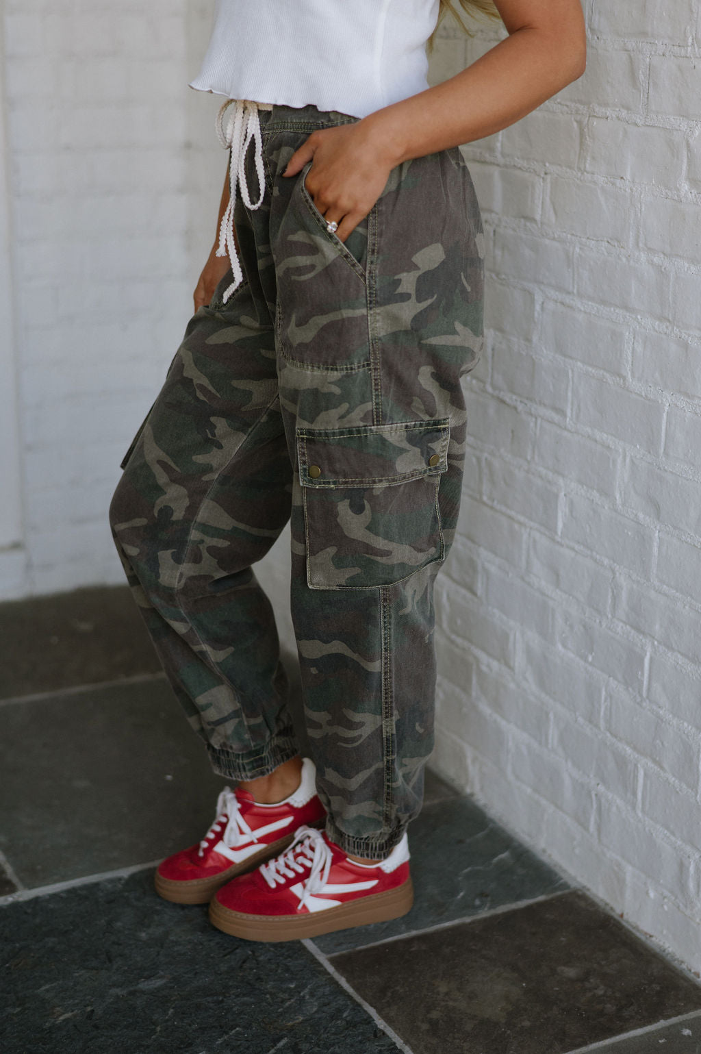 Slouchy Camo Joggers-Olive