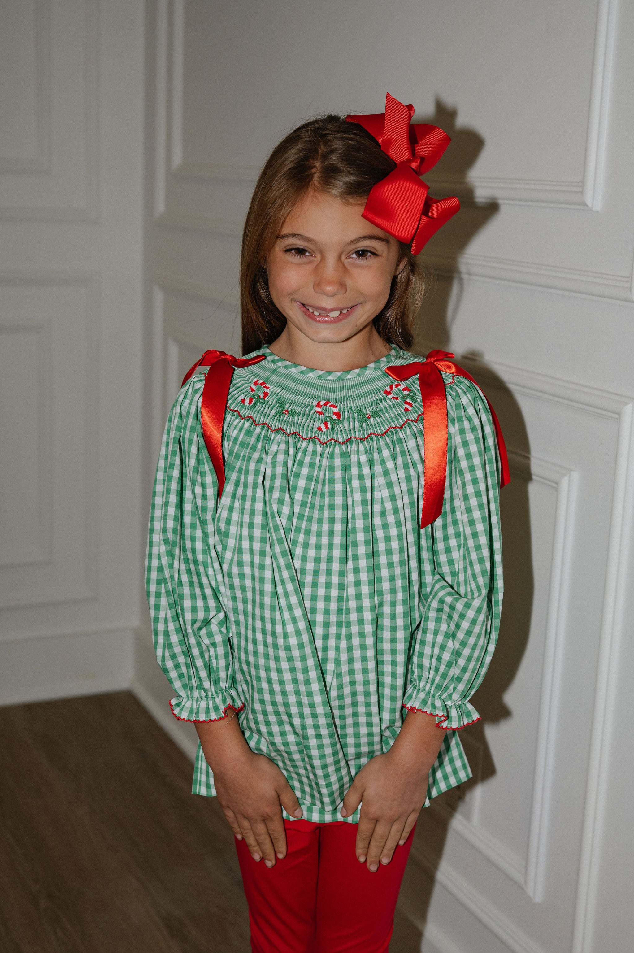 Smocked Candy Cane Bishop Pants Set