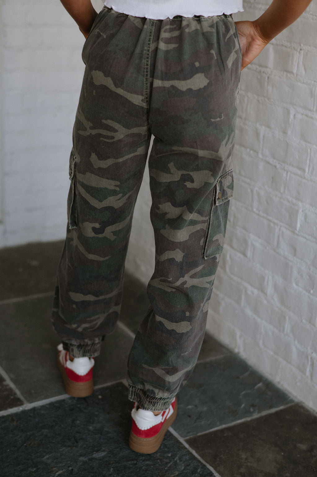 Slouchy Camo Joggers-Olive