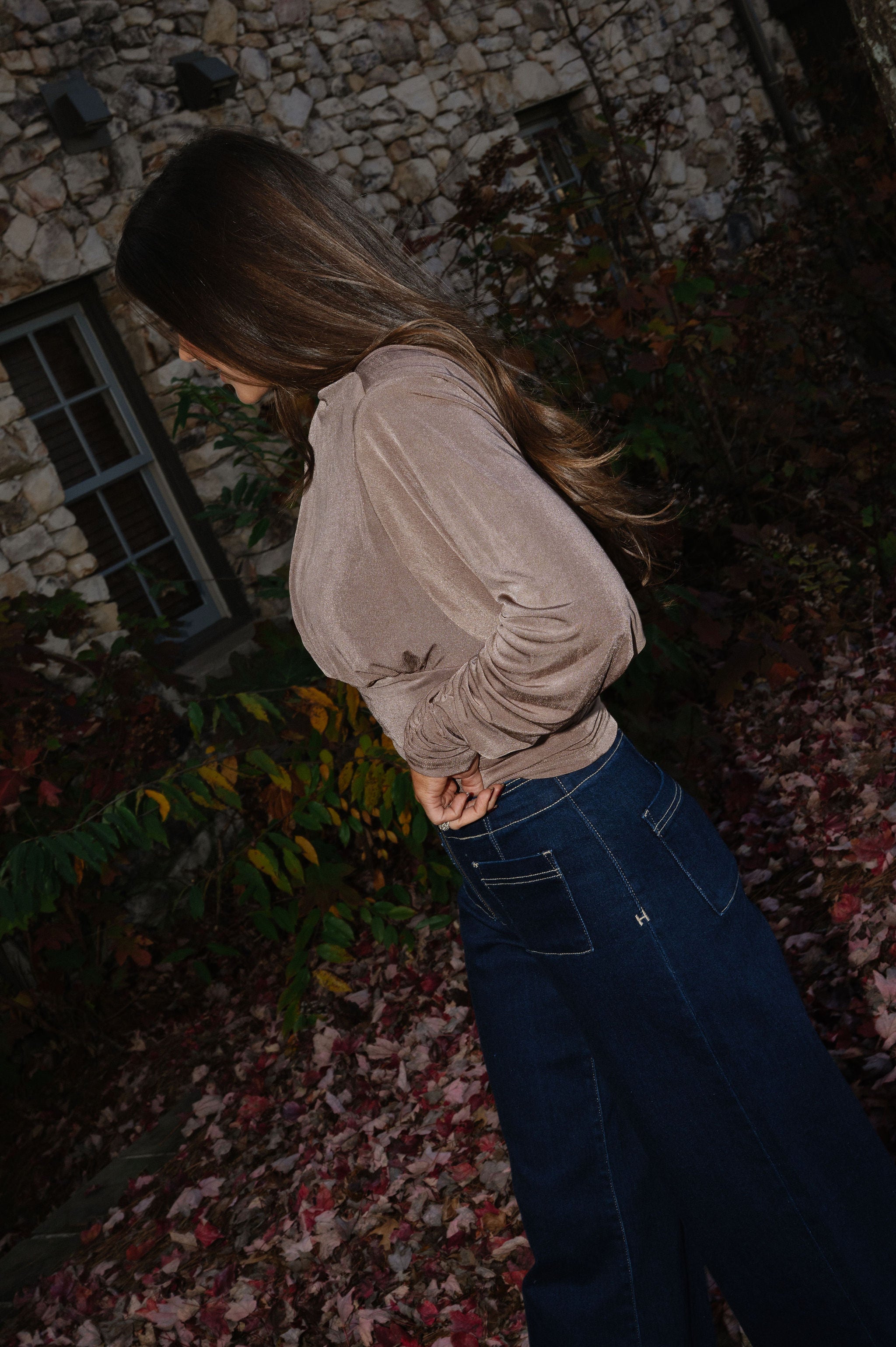 Cowl Back Ruched Top-Mocha