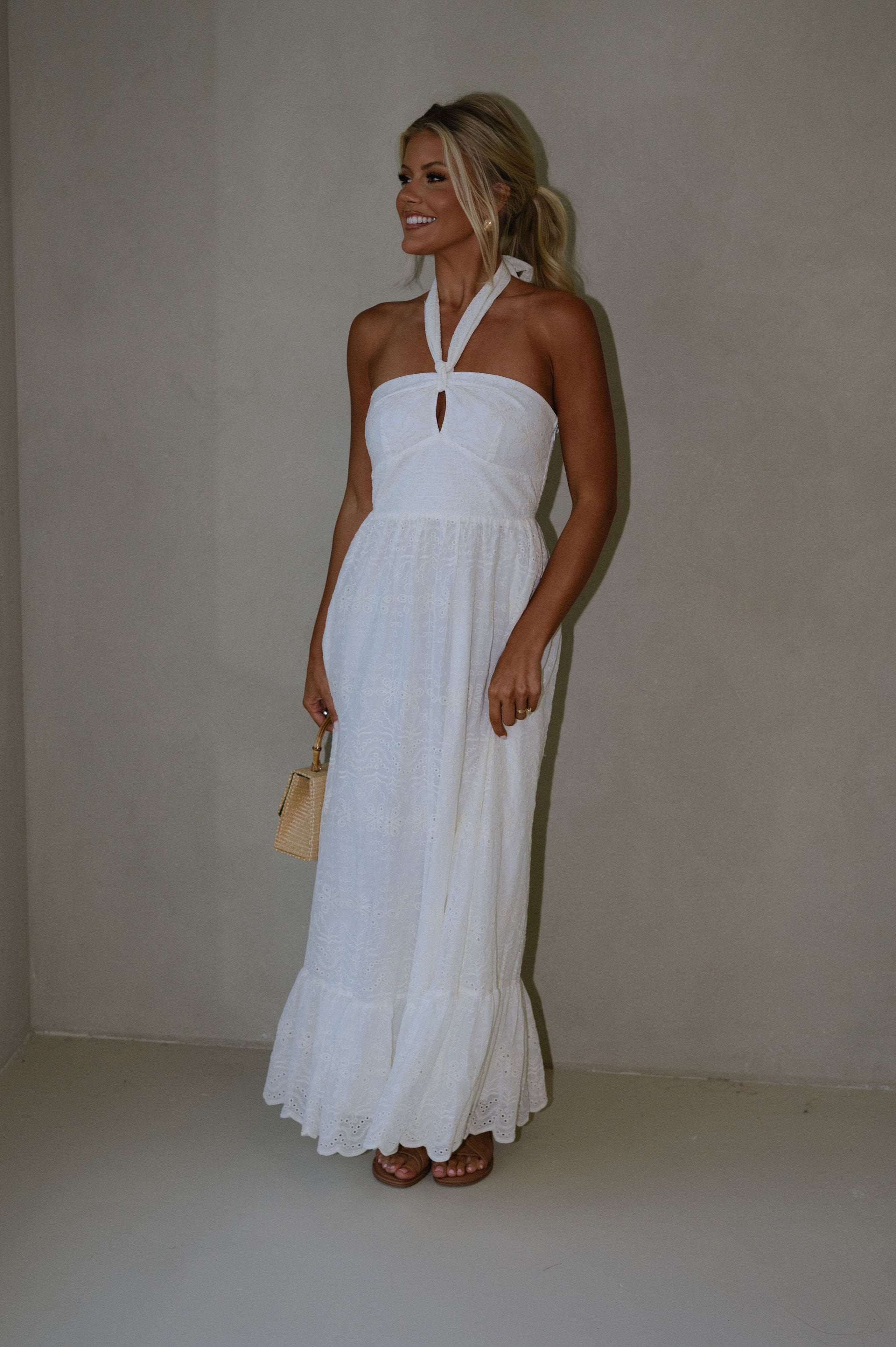 Serena Halter Neck Maxi Dress-Off White