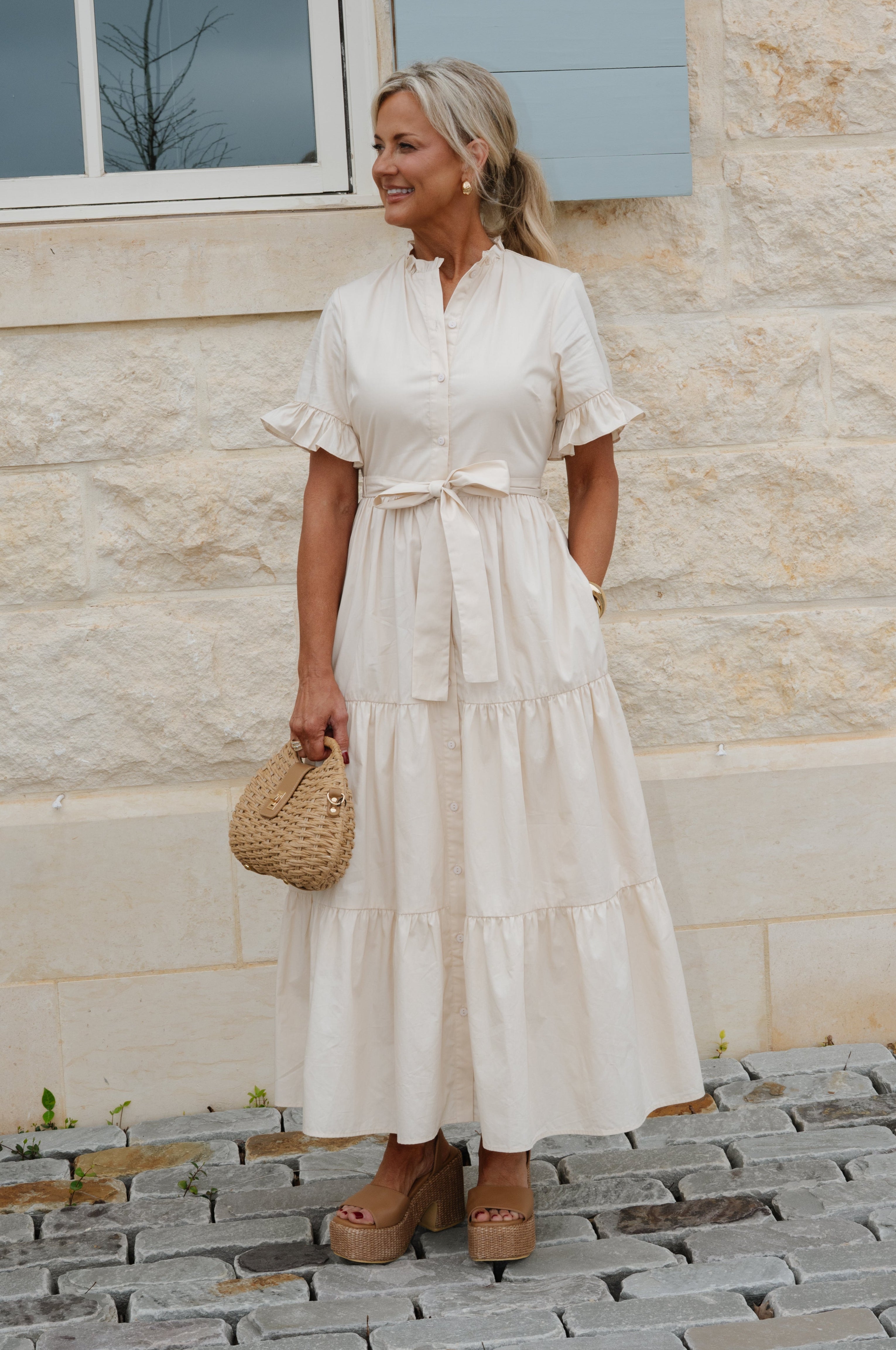 white tiered maxi dress Claudia Tiered Maxi Dress-Cream L