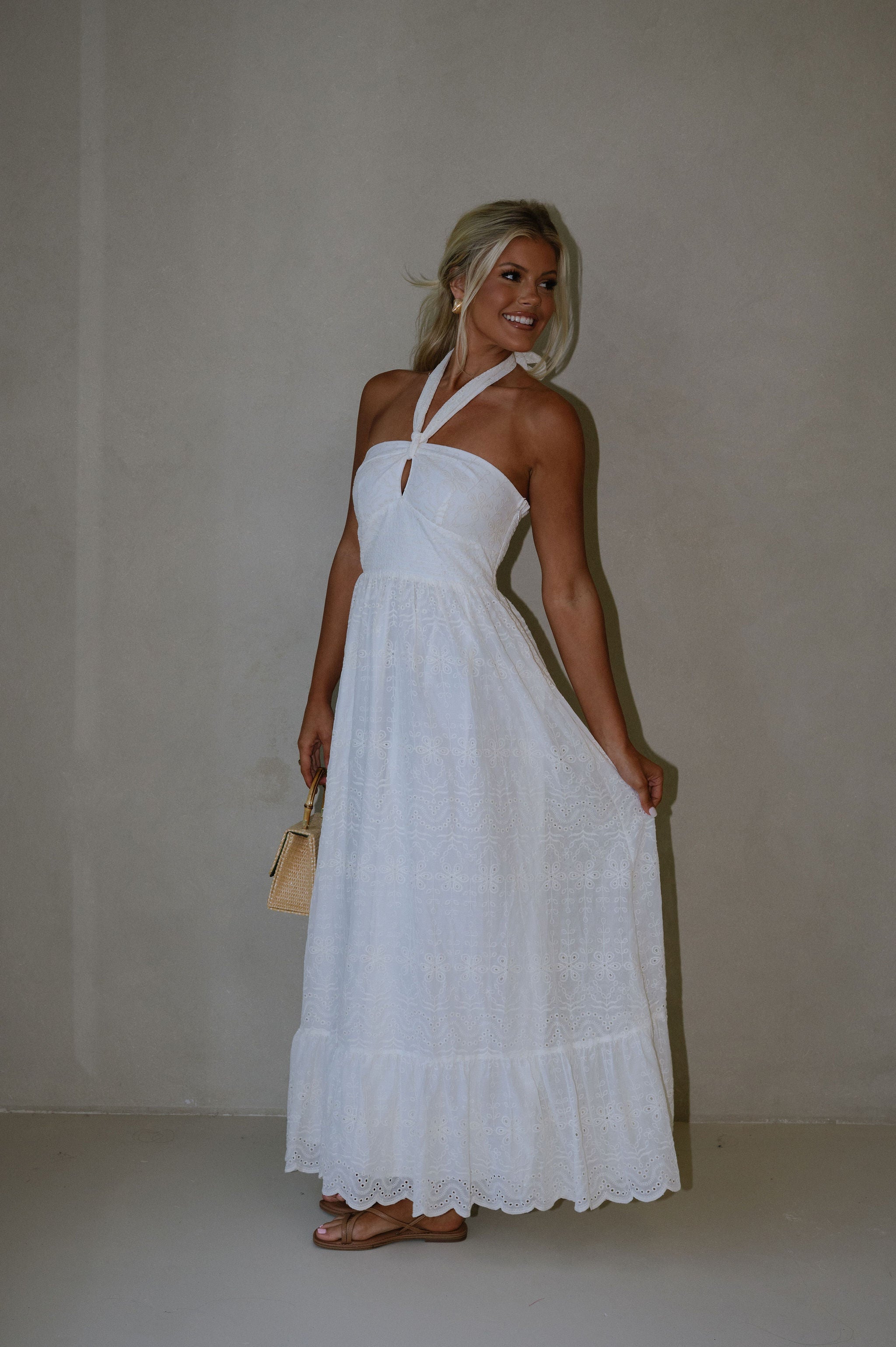 Serena Halter Neck Maxi Dress-Off White