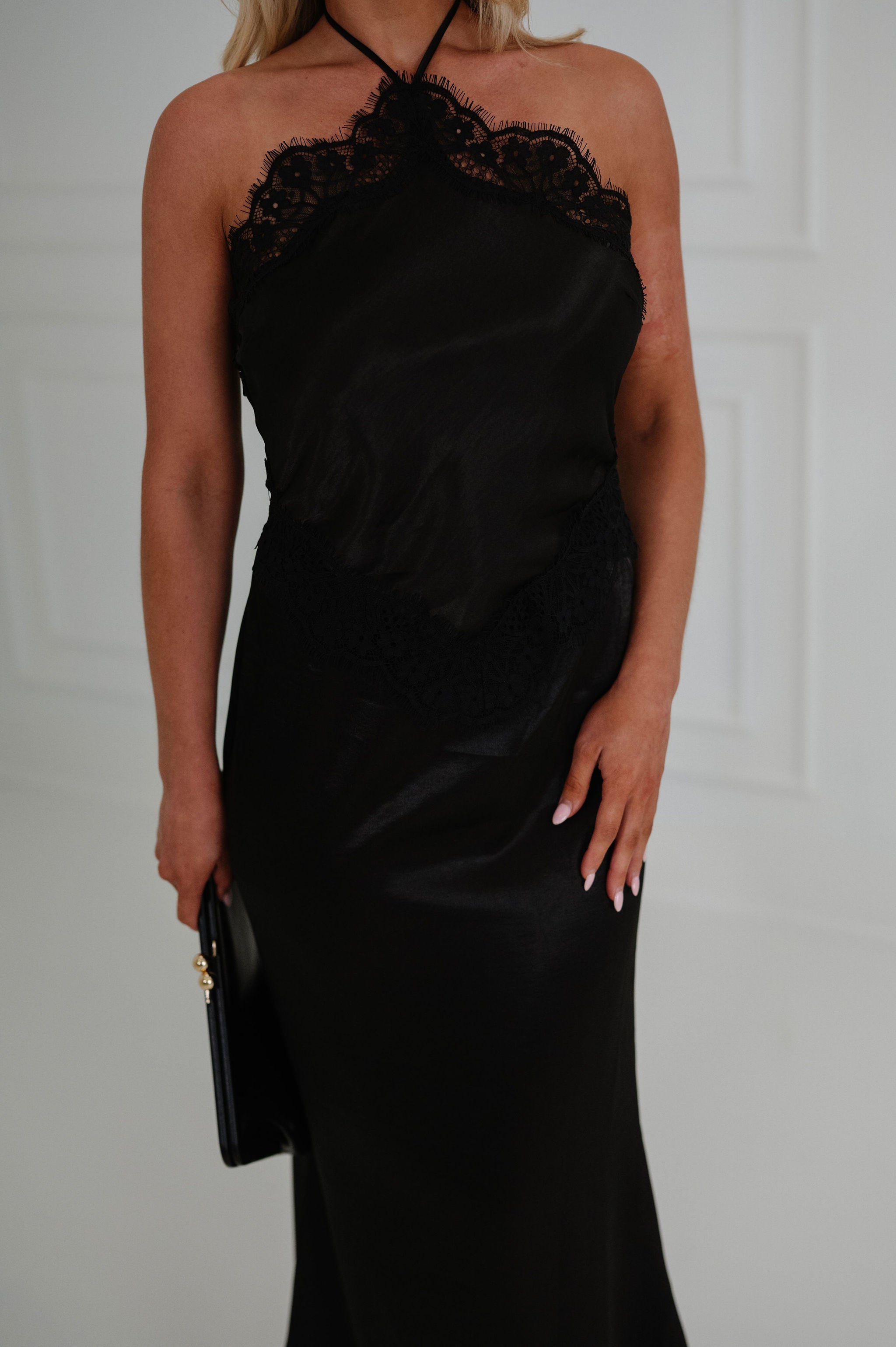 Zoe Lace Detail Maxi Dress-Black