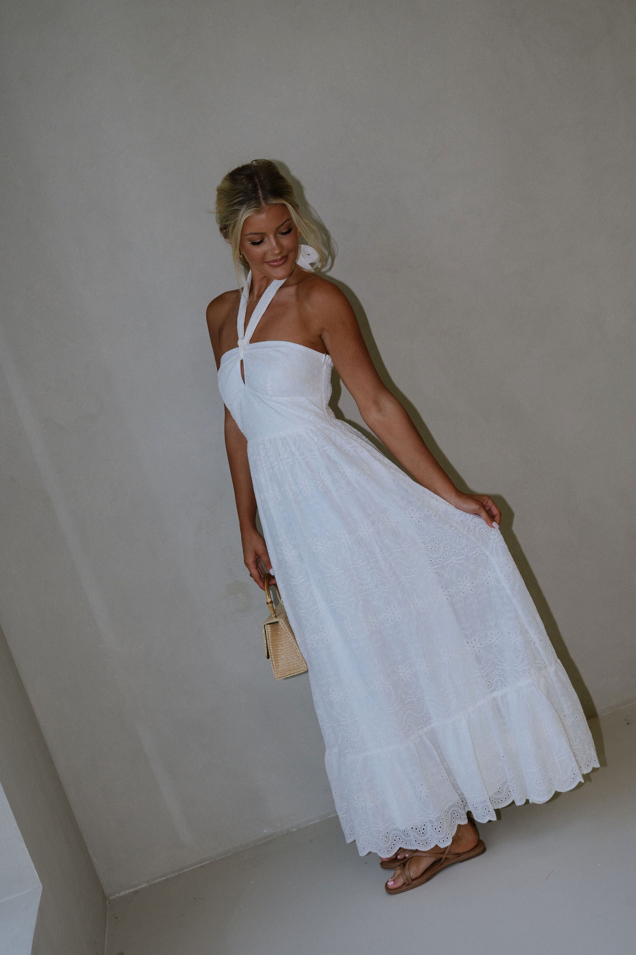 Serena Halter Neck Maxi Dress-Off White