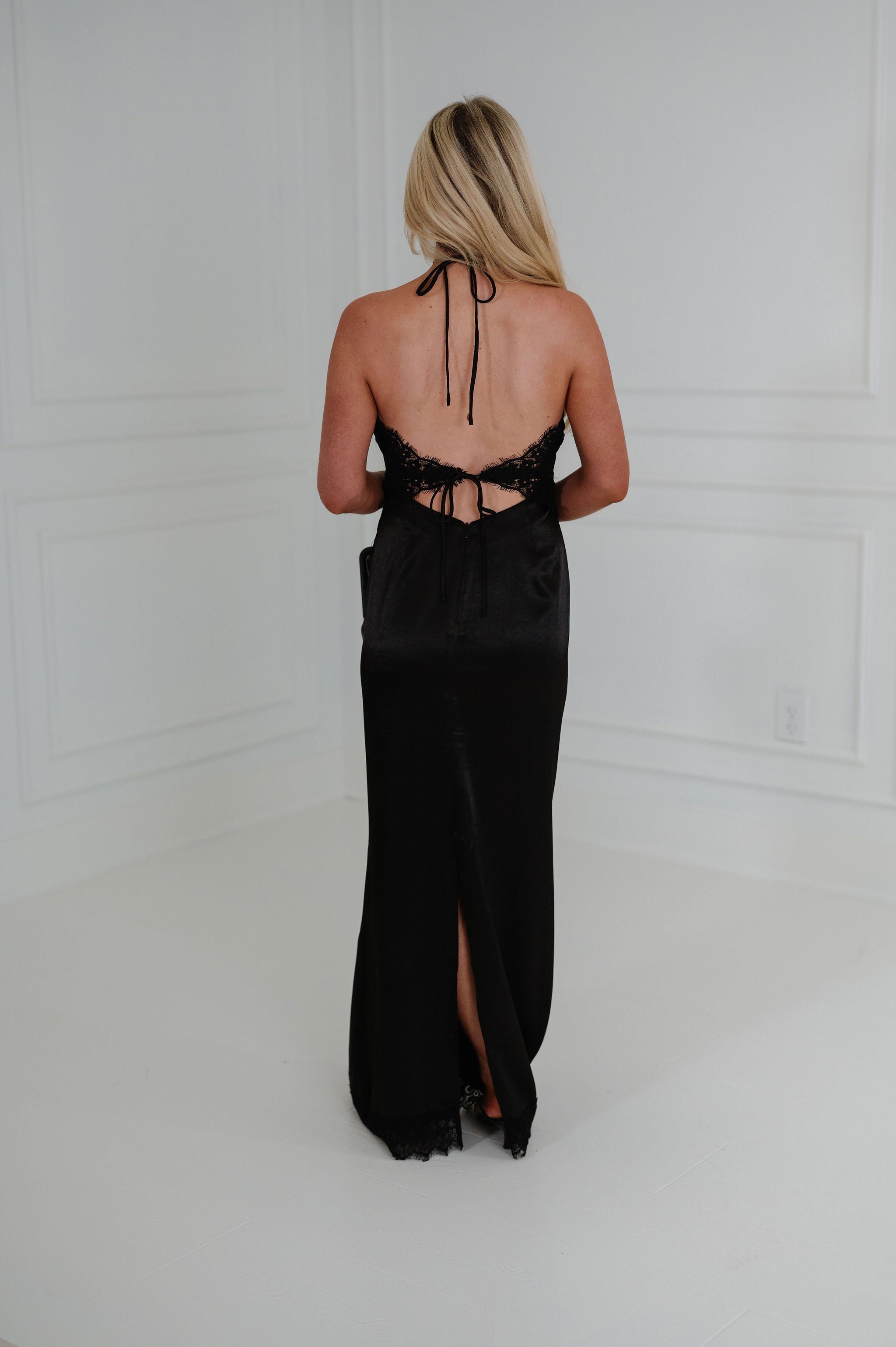 Zoe Lace Detail Maxi Dress-Black
