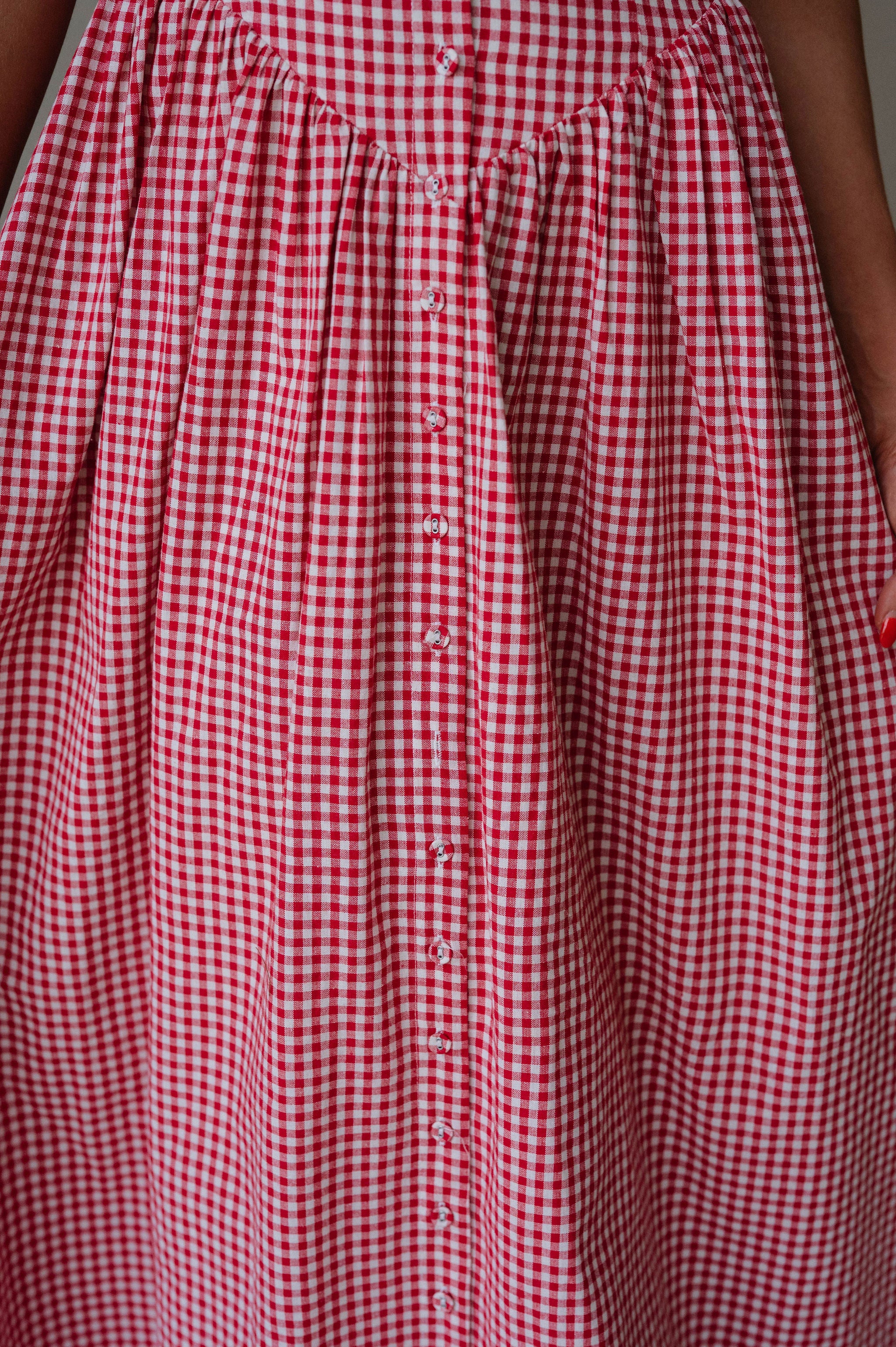 PETITE// Vintage Checkered Maxi Dress-Red