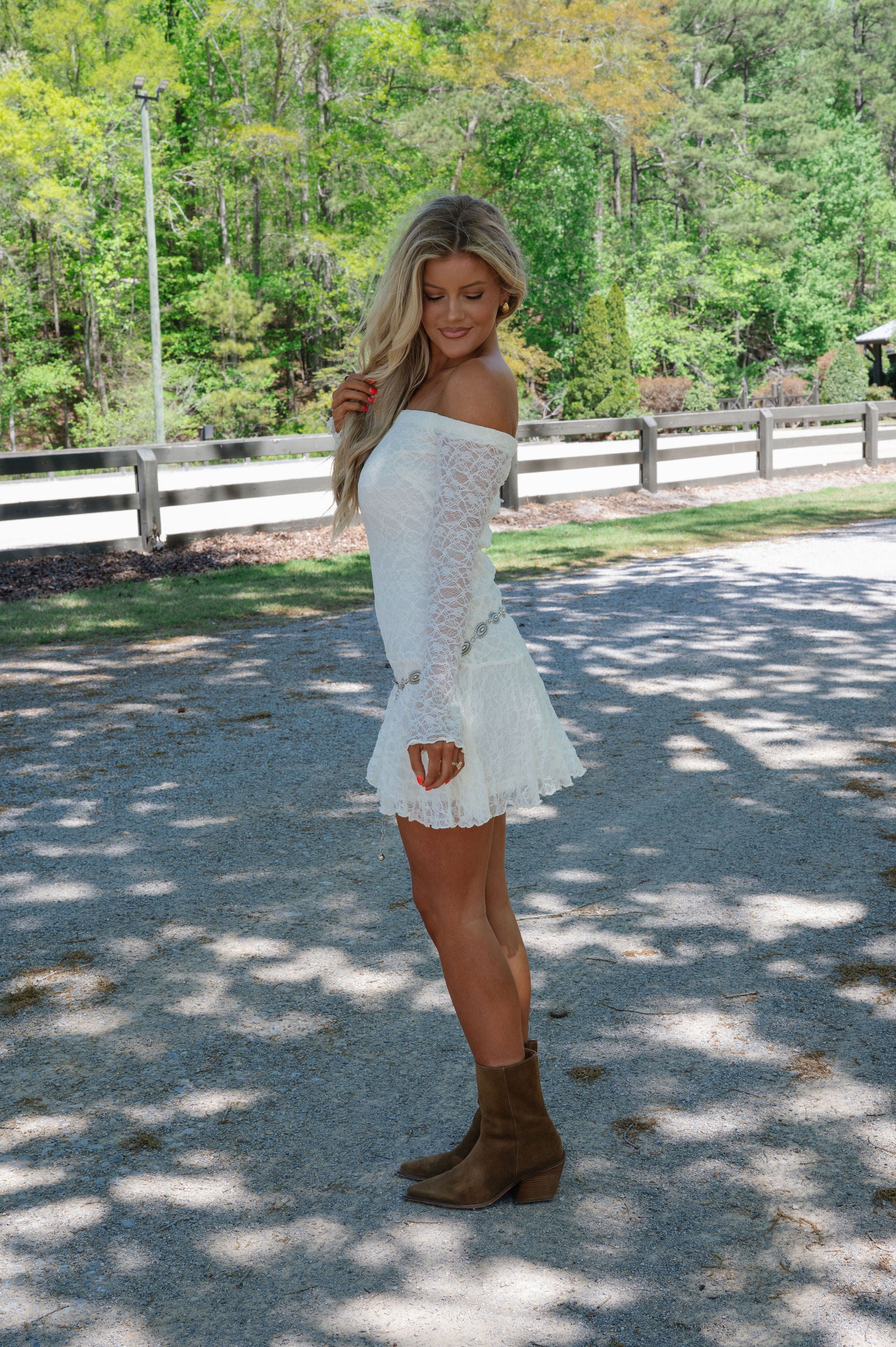 Off the Shoulder Lace Dress-Off White